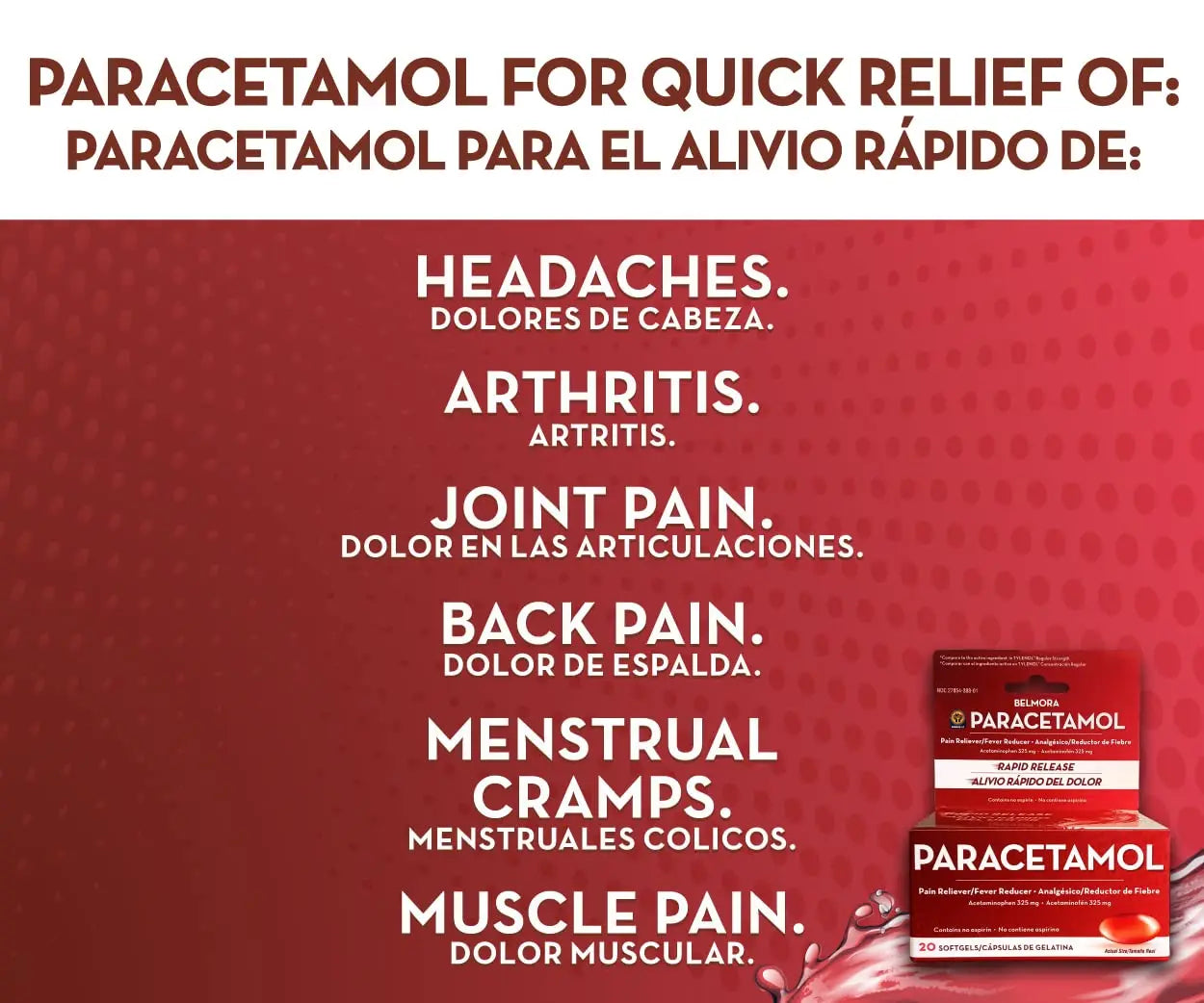 Belmora Paracetamol Acetaminophen 325mg 20 Softgels for Pain Relief, Liquid Filled Capsules for Rapid Release, Fever Reducer for Adults Extra Strength Belmora paracetamol uk supplements