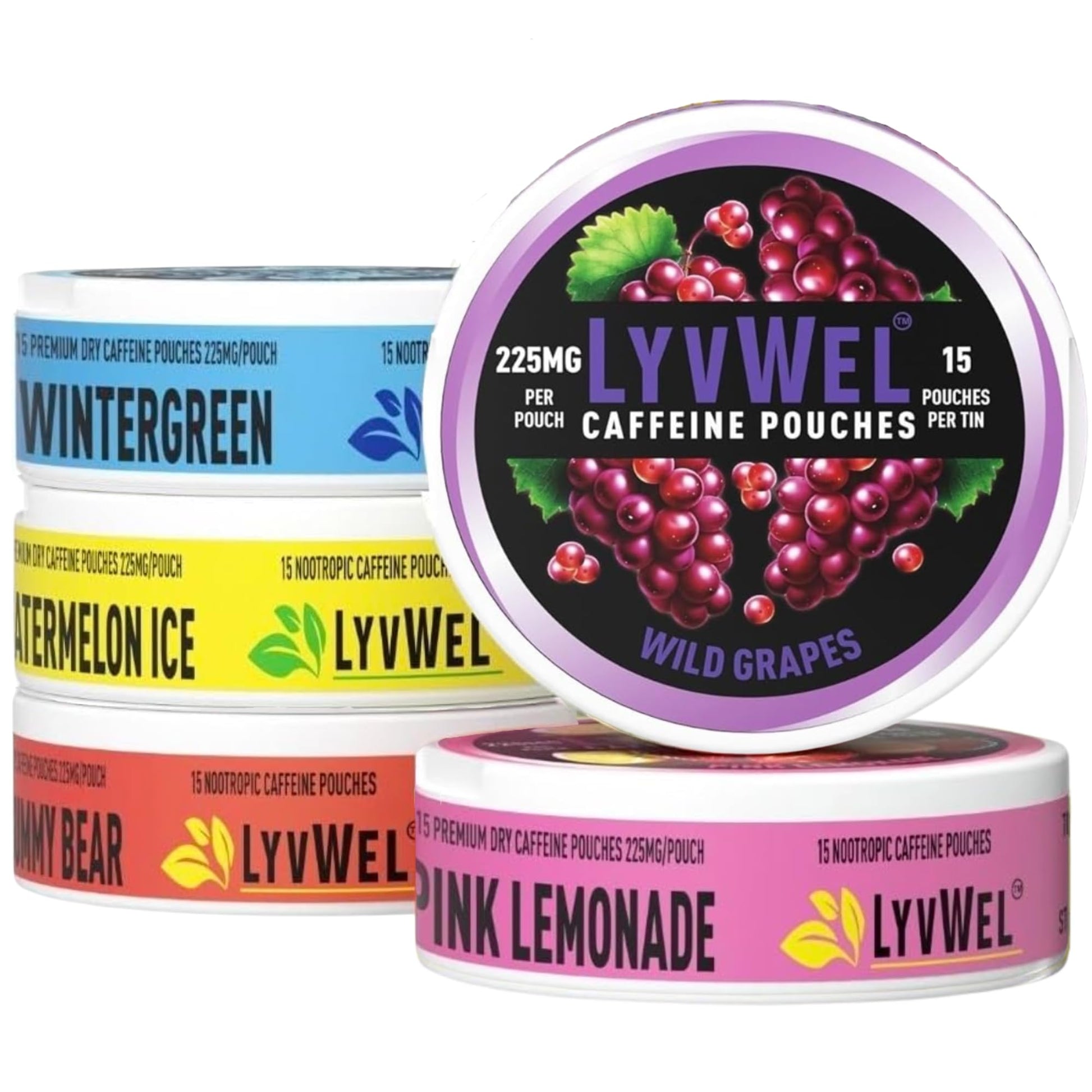 LyvWel 225mg Caffeine Energy Pouches | Nootropic Focus & Neuro Support | Tobacco-Free, Nicotine-Free, Quick Energy Solution | 5-Pack: 60 Pouches (5 Pack, Multi-Pack) LyvWel uk supplements