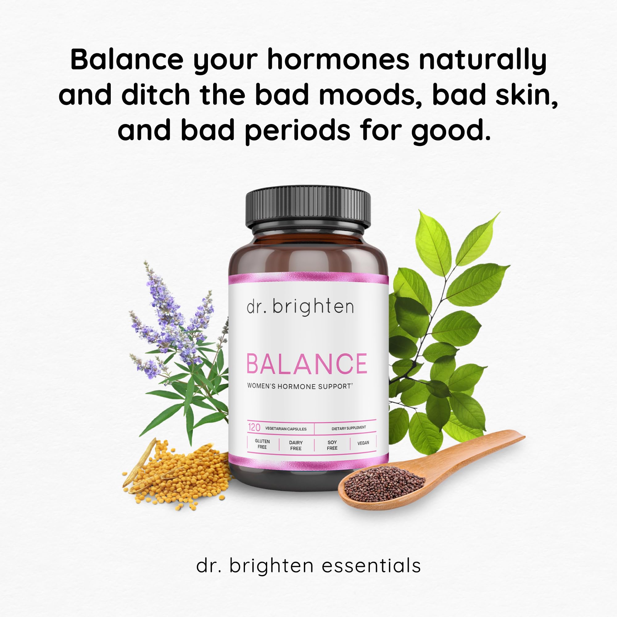 Dr. Brighten Balance - Hormone Balance for Women with Chasteberry and DIM - Targets Hormonal Acne, Period Issues, & PMS - Vegan, Non-GMO Dr. Brighten uk supplements