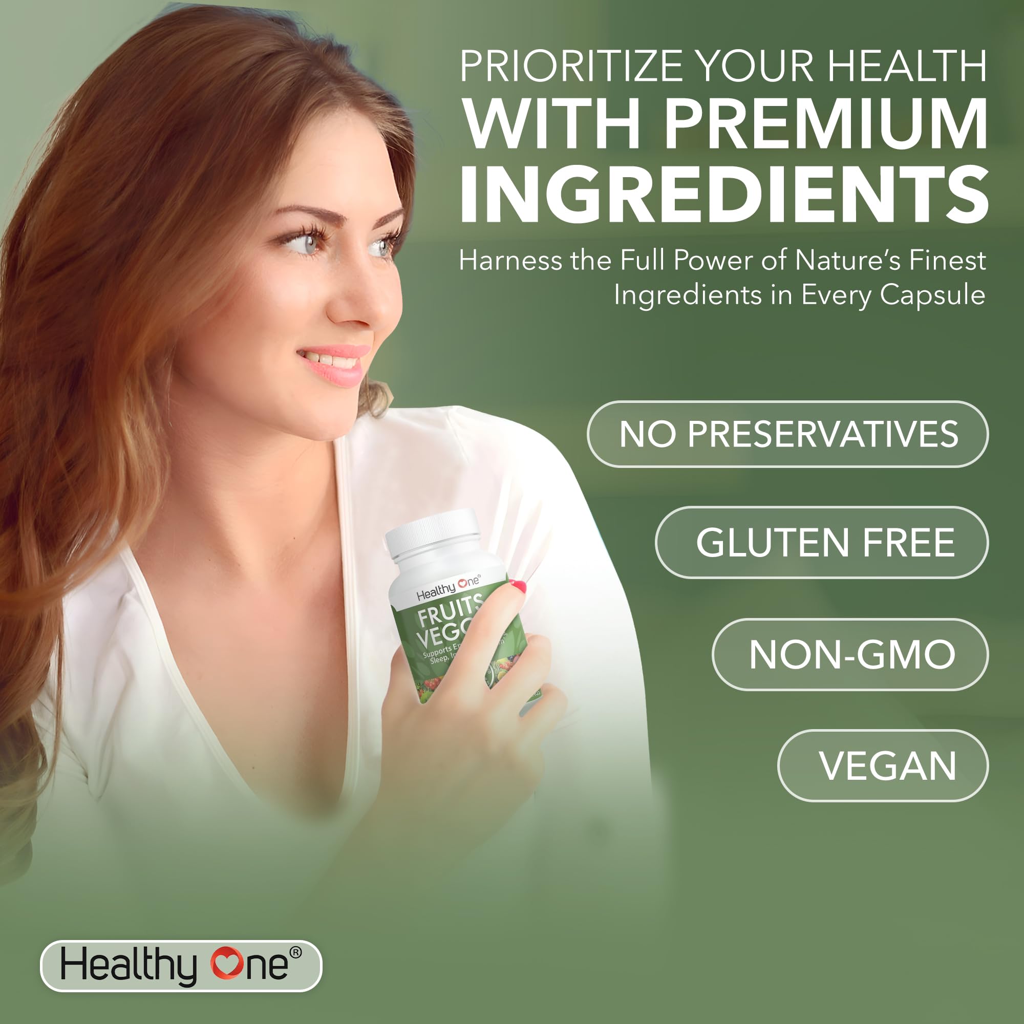 Fruits & Veggies Formula - 27 Premium Whole Foods - Organic Ingredients - Equals 3 Servings of Fruits & Vegetables - Improve Energy, Focus & Immune Function - Fiber - Antioxidants - 150ct (75 Serv) Healthy One uk supplements