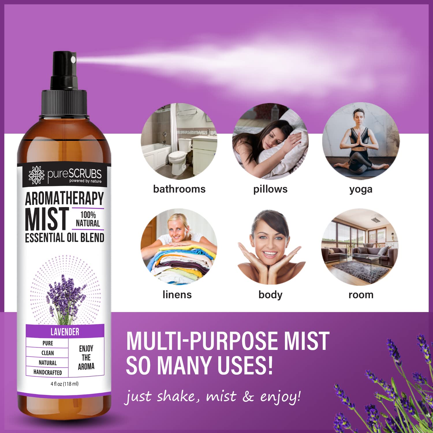 Shake, Mist & Enjoy - pureSCRUBS Premium Lavender Aromatherapy Spray Mist for Room, Body, Linens pureSCRUBS uk supplements