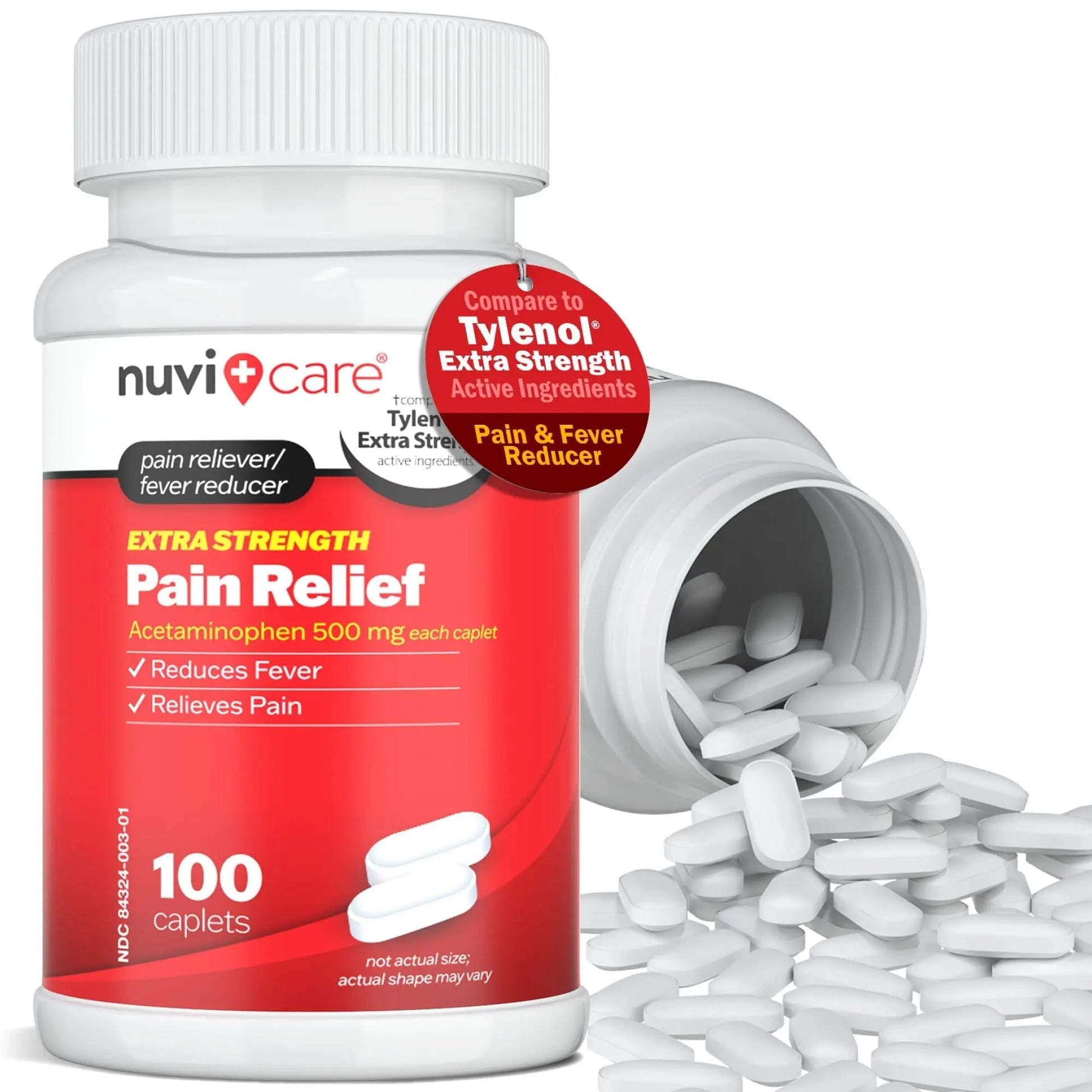 NUVICARE Acetaminophen 500mg Extra Strength Pain Relief - Compare to Tylenol Extra Strength Pain Reliever & Fever Reducer - 500mg Tablets for Adults for Headaches (100 Caplets) NUVICARE uk supplements
