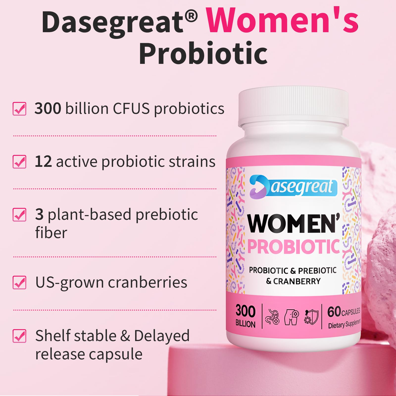 300 Billion CFUs Probiotics for Women,12 Strains Probiotics with Prebiotic Cranberry Heafetine uk supplements