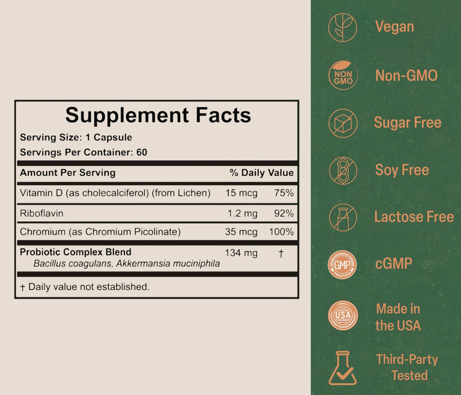 Akkermansia Probiotic for Appetite Suppressant & Craving Control | Increases GLP-1 for Weight Loss | 60 Day Supply | Made in USA | Bacillus Coagulans, B2, D3 & Chromium | SIBO Friendly, Vegan Akkermy uk supplements