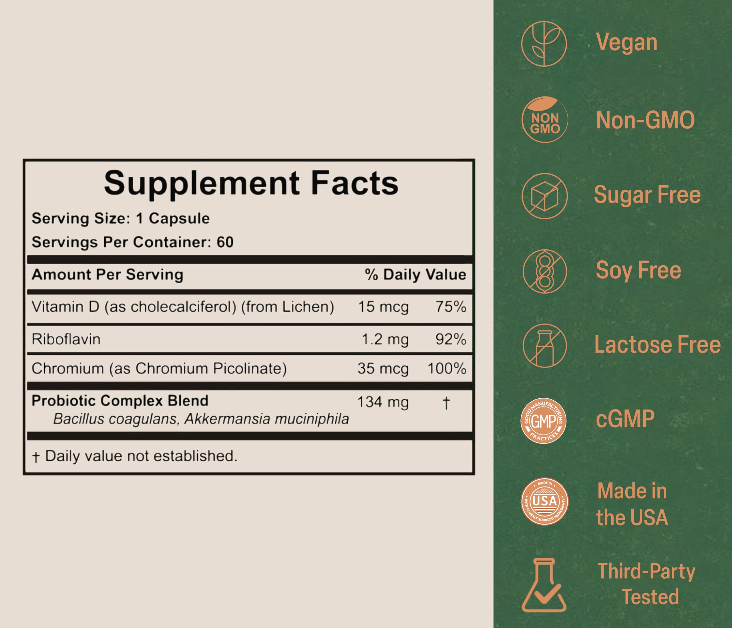 Akkermansia Probiotic for Appetite Suppressant & Craving Control | Increases GLP-1 for Weight Loss | 60 Day Supply | Made in USA | Bacillus Coagulans, B2, D3 & Chromium | SIBO Friendly, Vegan Akkermy uk supplements