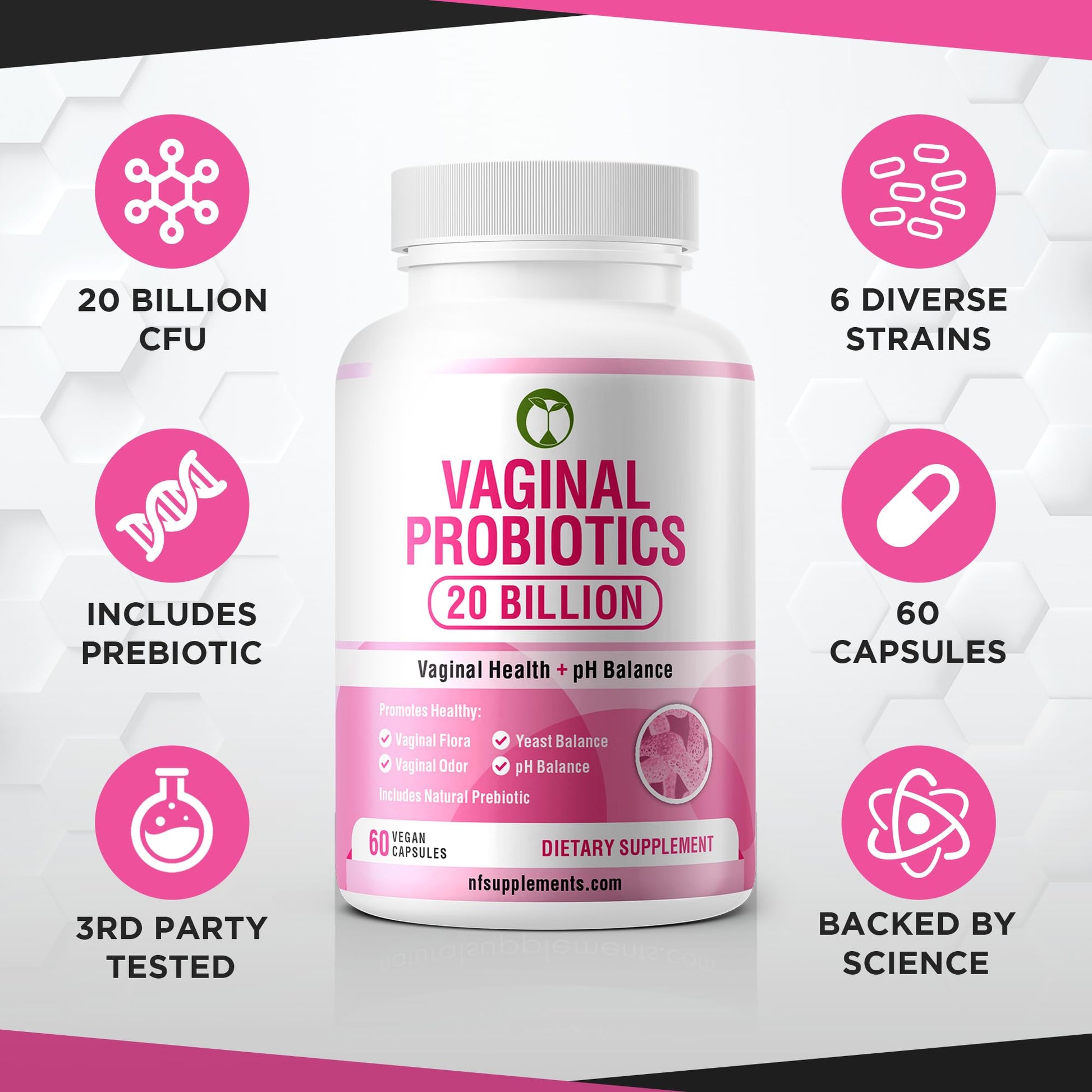 Vaginal Probiotics for Womens Health 20 Billion CFU | PH Balance & Vaginigal Odor Support 60 Capsules Natural Foundation Supplements uk supplements