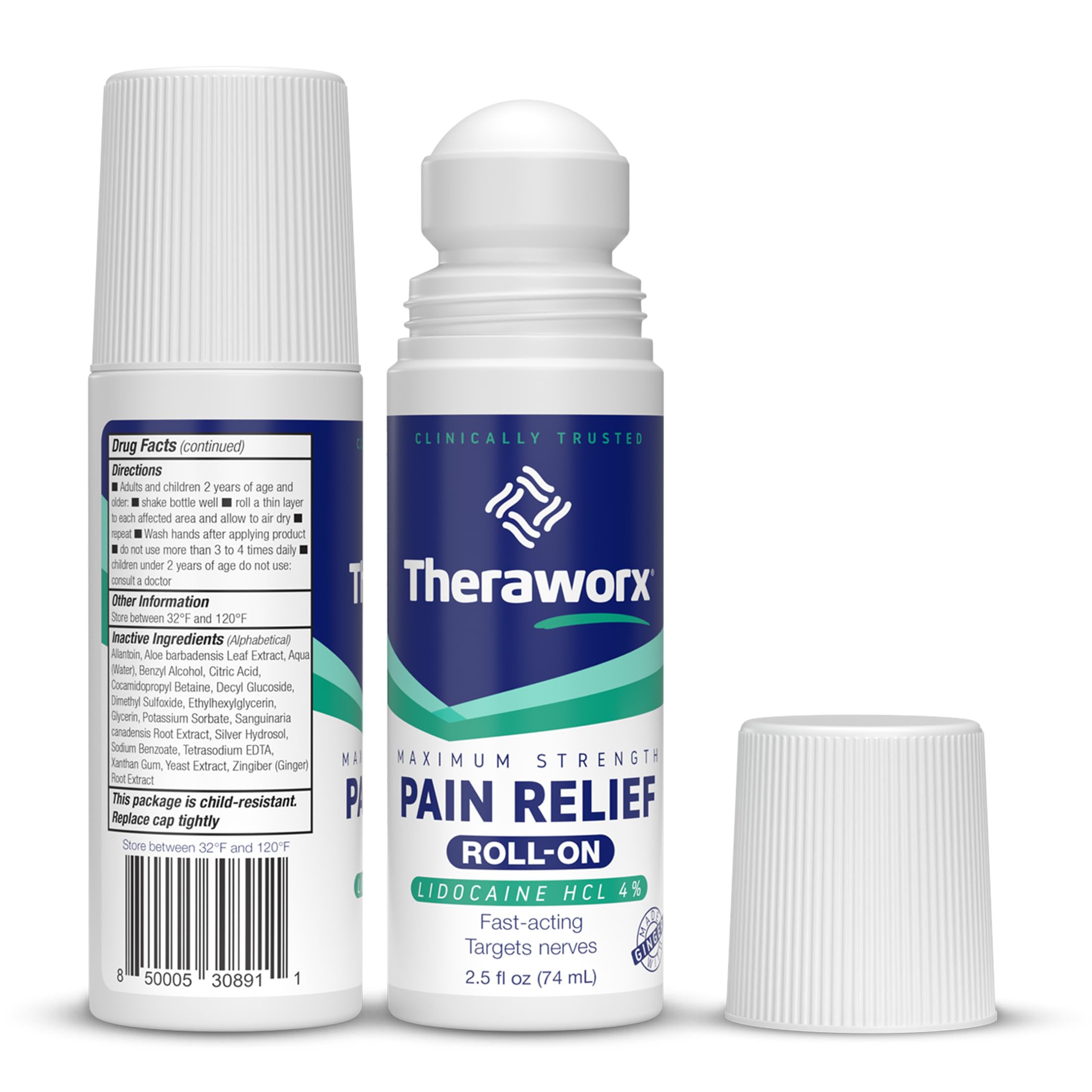 Theraworx Maximum Strength Pain Relief Roll-On with Lidocaine, Fast-Acting - 2.5 Oz - 2 Count Theraworx uk supplements