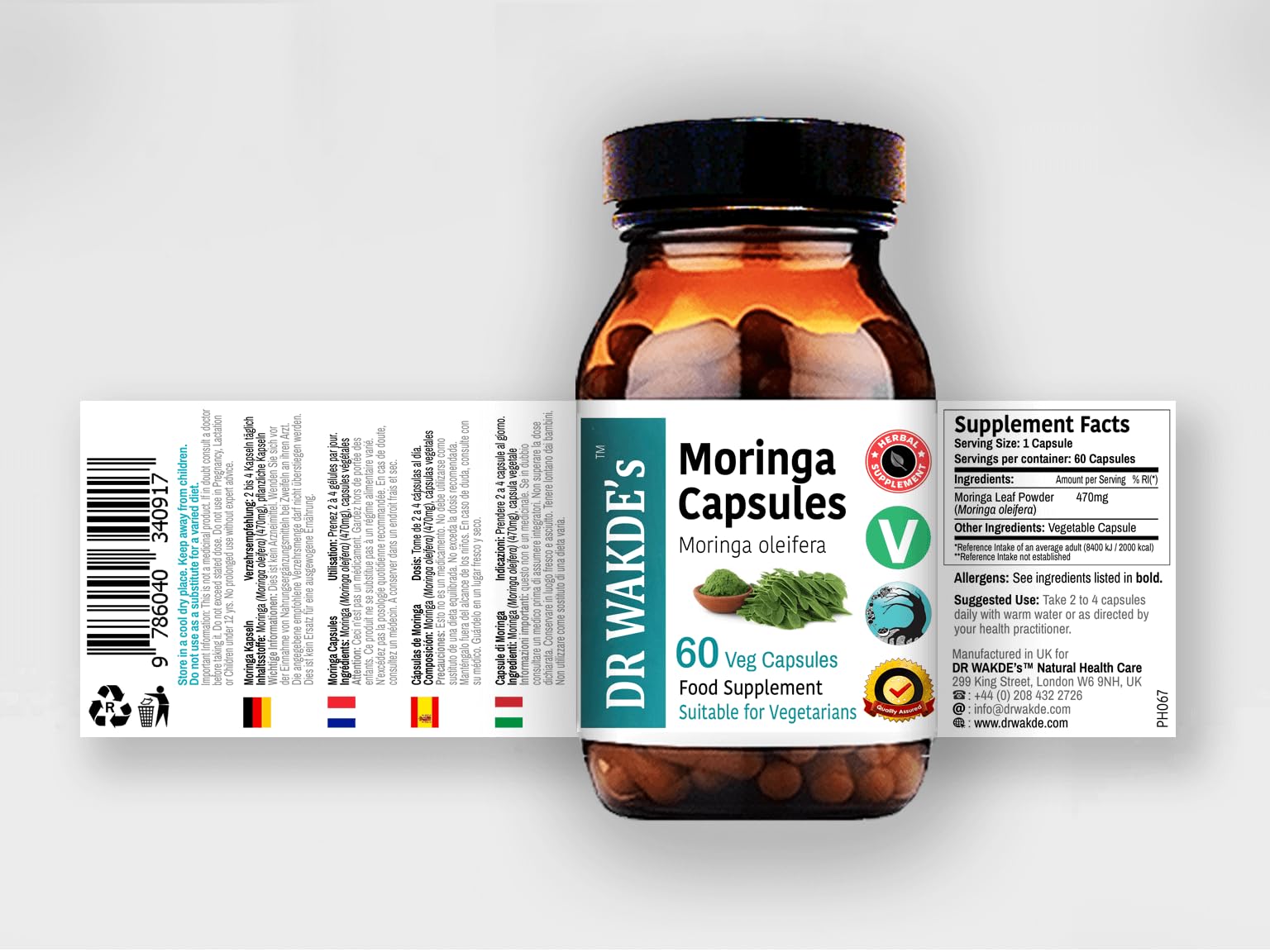 DR WAKDE'S Moringa Capsules (Moringa oleifera, 60 Veg Caps, Plant-Based Supplement, Ayurvedic Herb, All Natural, Vegan) DR WAKDE's uk supplements