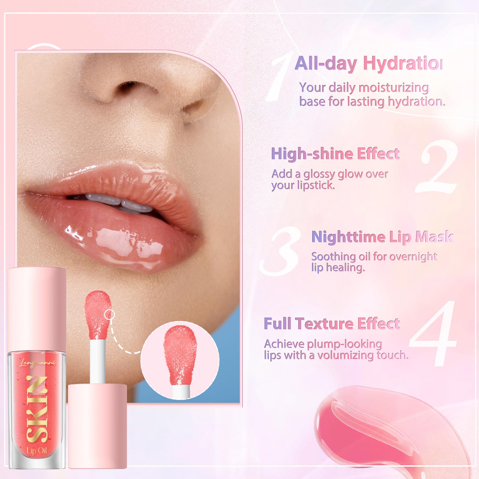 LANGMANNI Moisturizing Lip Oil,No-Sticky Lip Gloss Lip Balm Lip Care,Fruit Flavoured Lip Oil For Dry Lip's Moisturizing Hydrating And Nourishing ((Strawberry)) LANGMANNI uk supplements