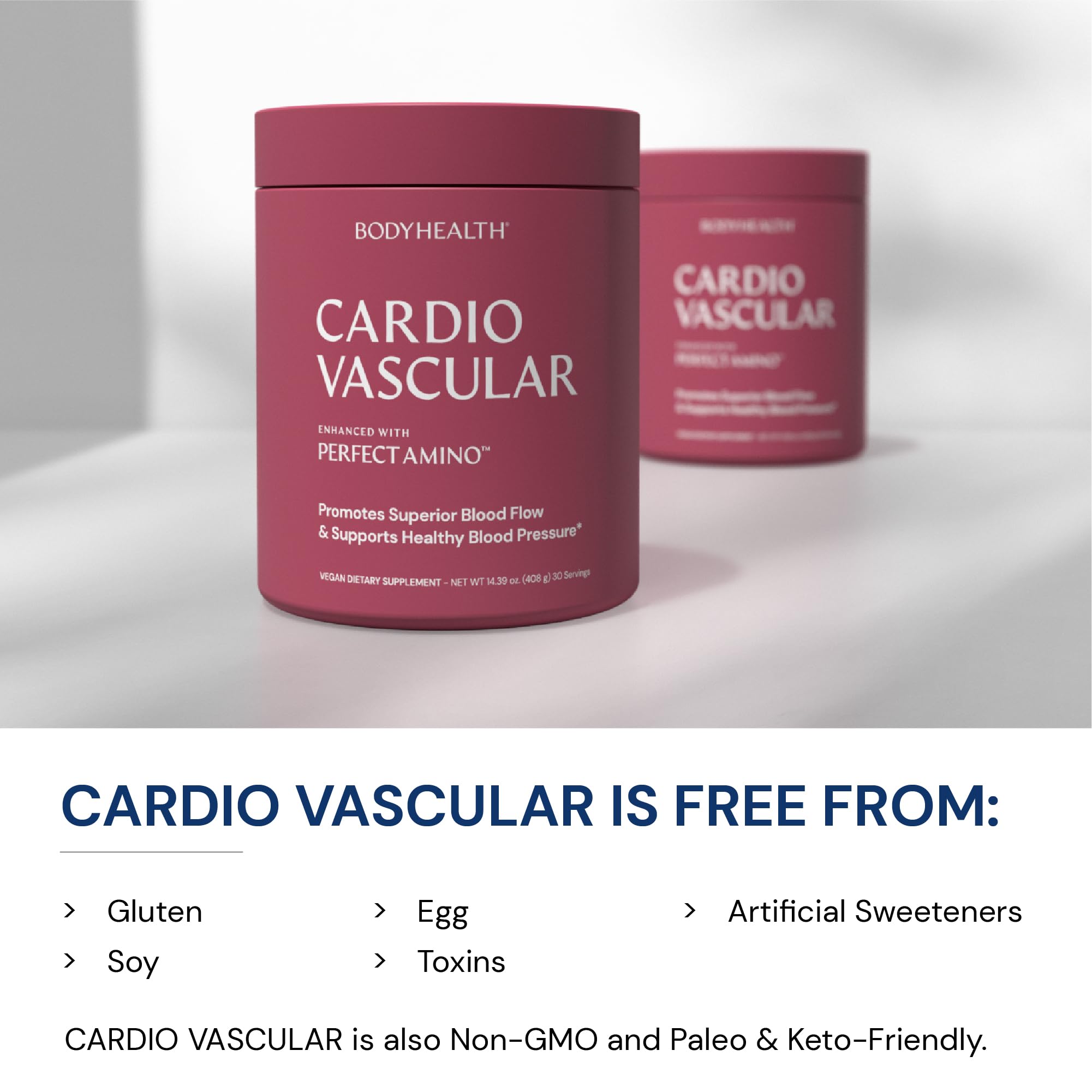 BodyHealth Cardio Vascular with PerfectAmino, Blood Flow and Heart Health Supplement Support with CoQ10, Nicotinamide Riboside, Resveratrol and D-Ribose, Chocolate Flavor, 30 Servings BodyHealth uk supplements