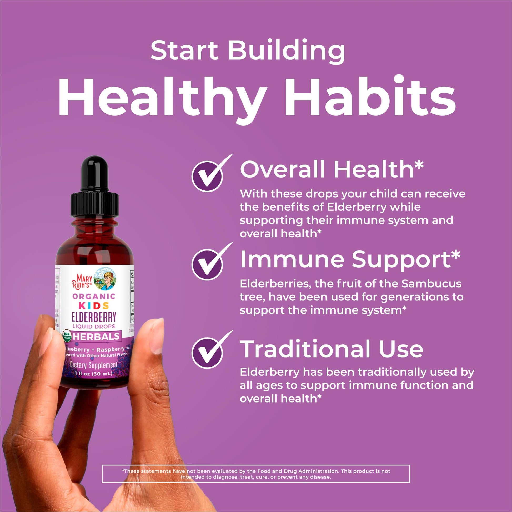 MaryRuth Organics USDA Organic Elderberry Liquid Drops for Kids | Vegan Elderberry Extract Organic Glycerin | Immune Support Supplement | Overall Health | Formulated for Ages 4-13 | 1oz MARYRUTH'S uk supplements