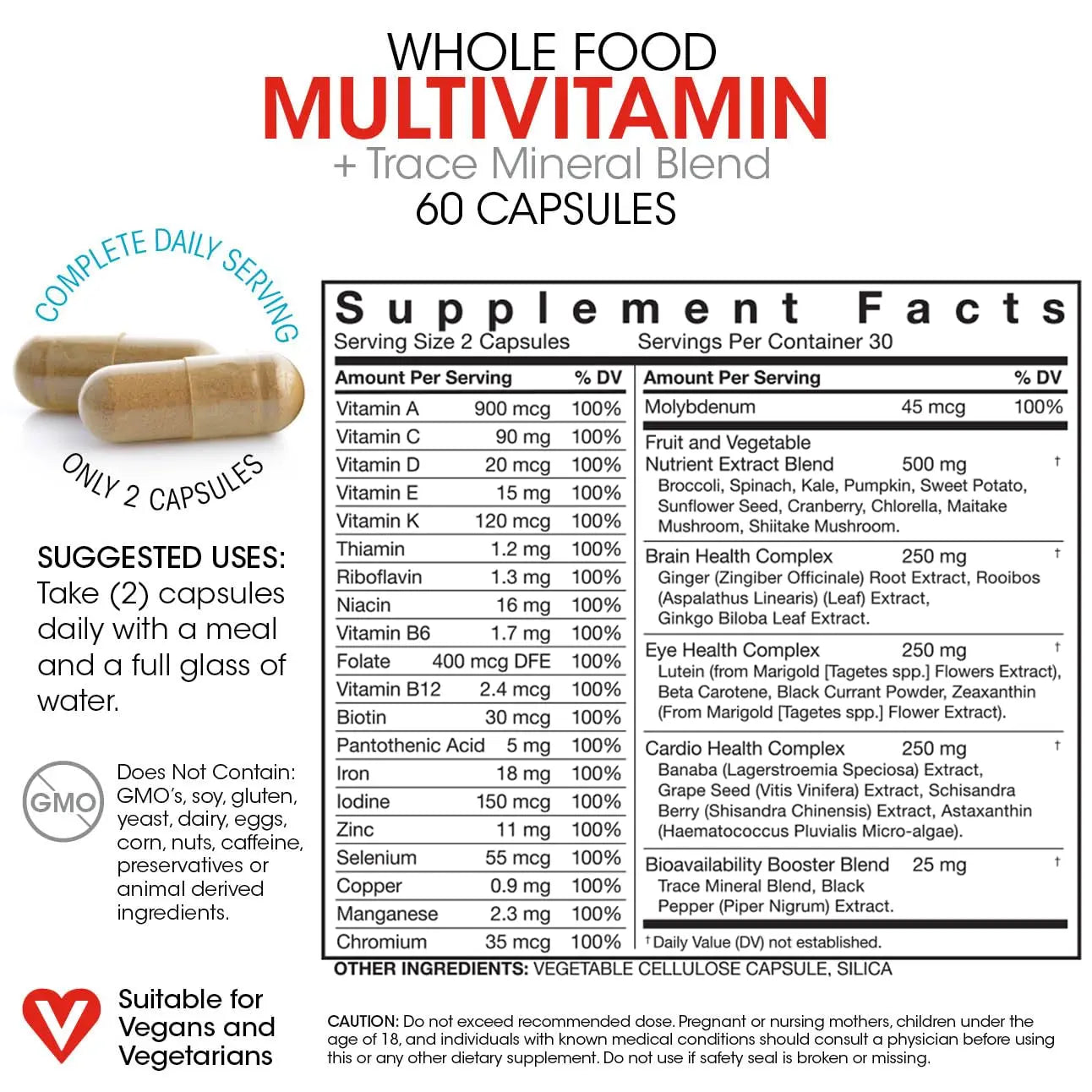 Silver Fern Whole Food Daily Multi Vitamin w/Trace Mineral Blend Supplement - 2 Bottles - 60 Vegicaps Each - 60 Day Supply Silver Fern uk supplements