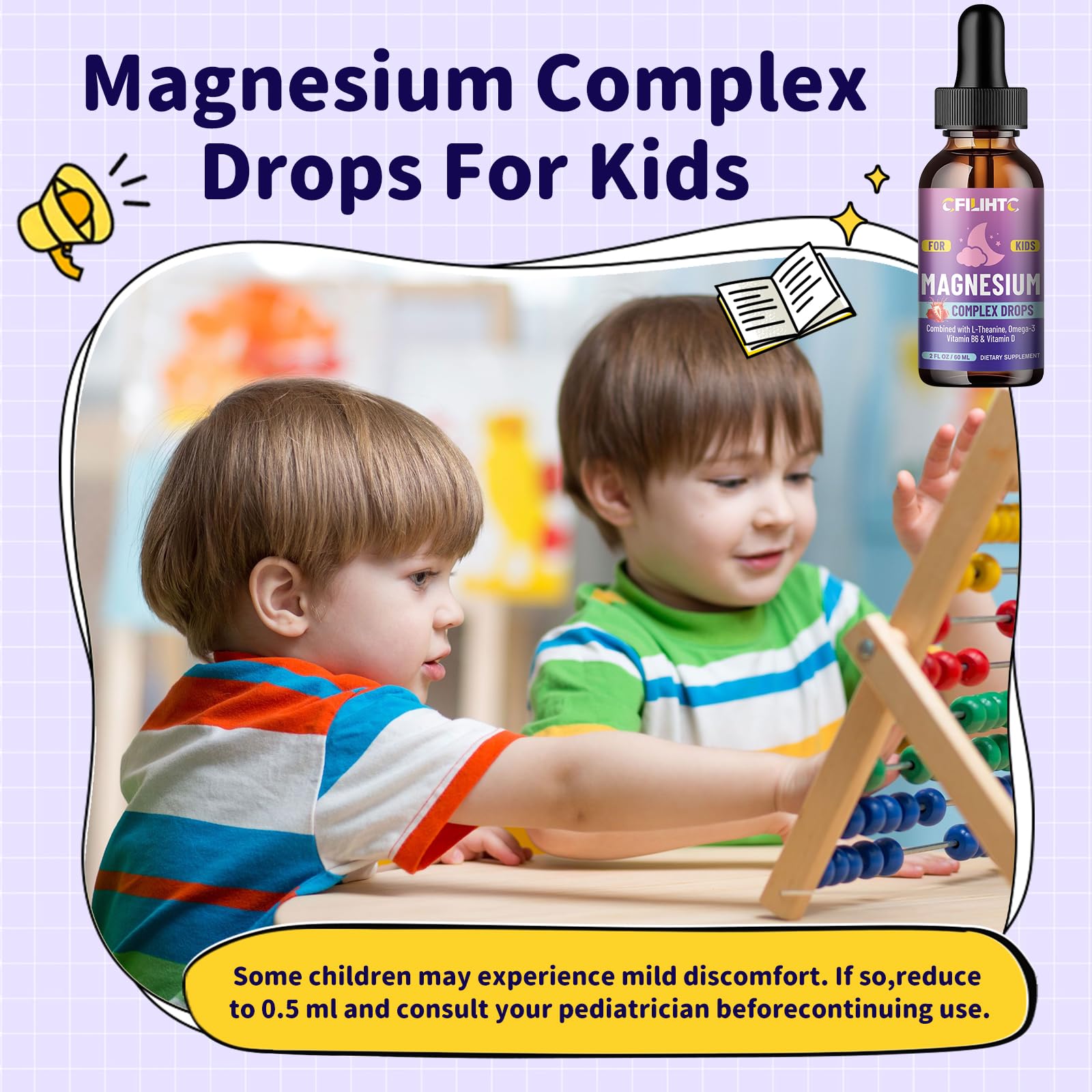 Kids Magnesium Liquid Drops-Magnesium Glycinate Liquid for Kids Supplement-w/L-theanine, Omega-3, Vitamin B6, D3 - for Sleep, Relaxation, Brain, Bones - 4 Fl Oz Children's Calm CFILIHTC uk supplements