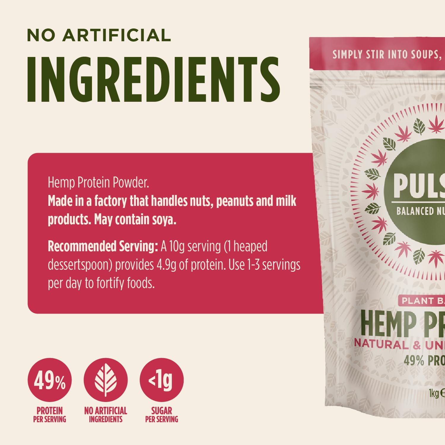 Pulsin - Natural Unflavoured Vegan Hemp Protein Powder - 1kg - 4.9g Protein, 0.4g Carbs, 35 Kcal Per Serving Pulsin uk supplements