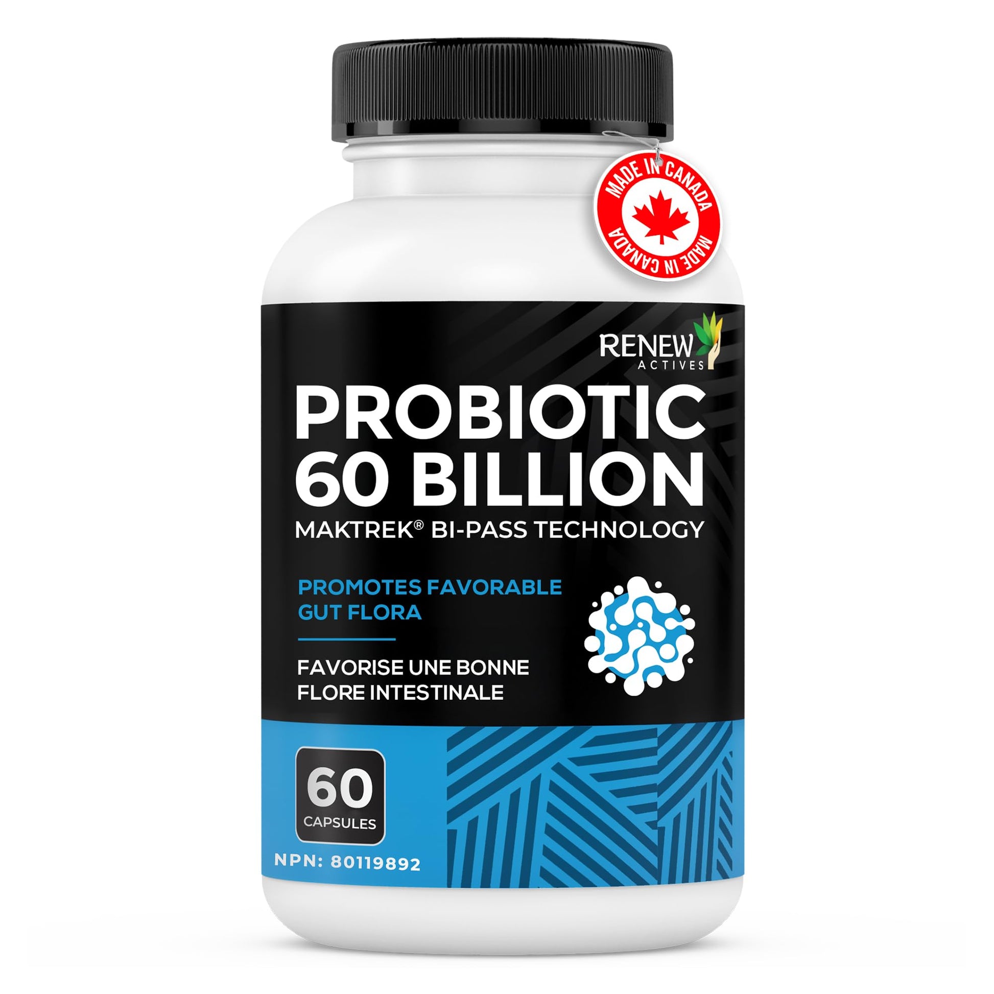 Renew Actives Probiotic Supplement for Digestive Health 60 Billion CFU per 2 Capsules - Advanced Formula with Prebiotic Benefits - Supports Gut Flora Balance & Wellness - Made in Canada - 60 Capsules Renew Actives uk supplements