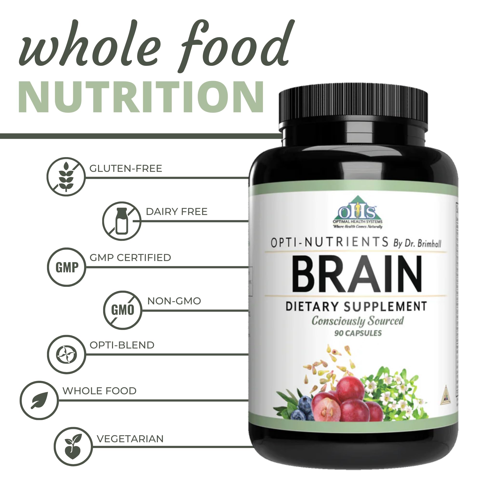 Optimal Health Systems Brain | Most Comprehensive Nootropic + Enzyme Delivery | 700 mg Scientific Neuroenhancment Blend | Boost Mood, Memory & Focus | 90 Capsules Optimal Health Systems uk supplements