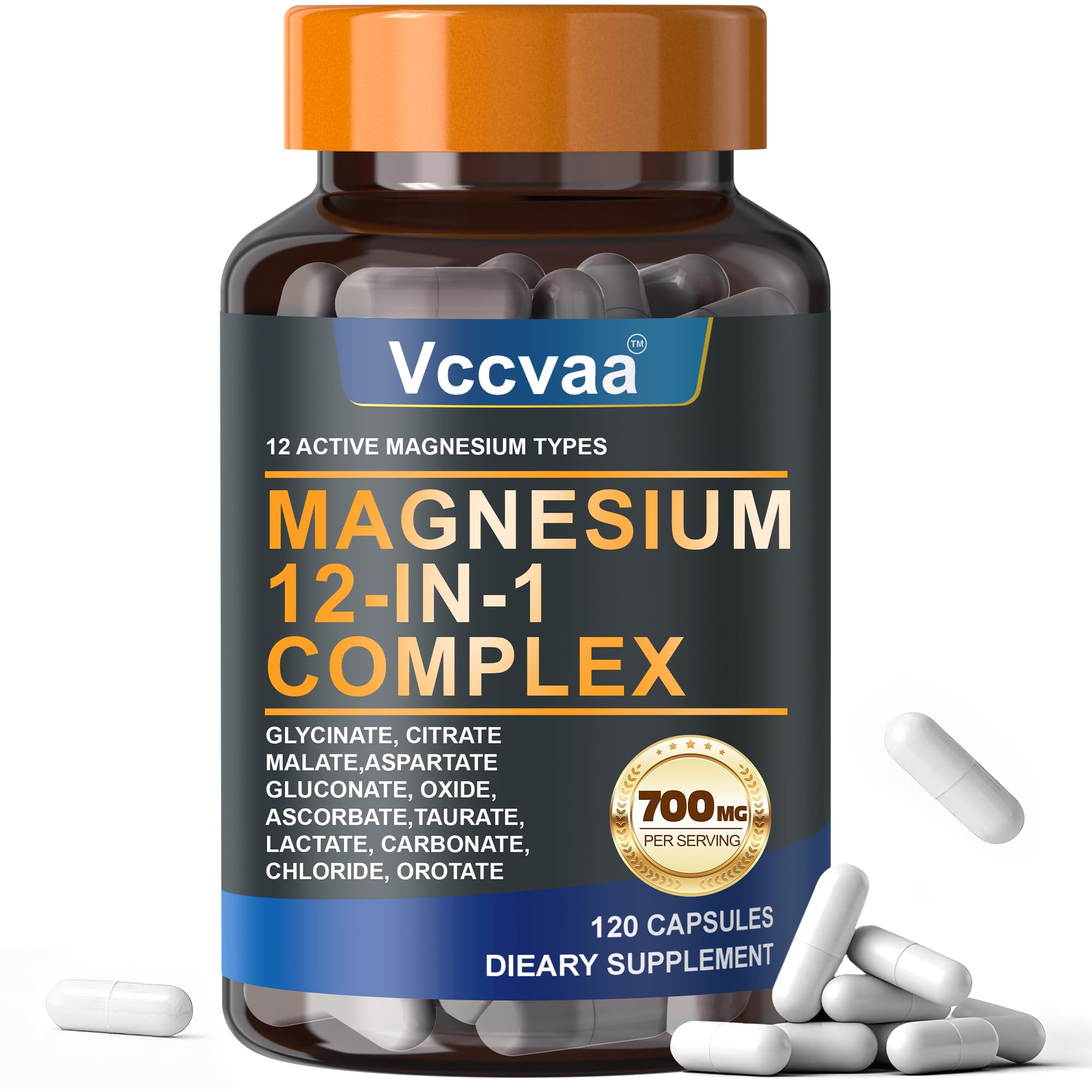 Magnesium Complex 700mg – 12-in-1 Magnesium Supplement with Glycinate, Citrate, Malate, Oxide, Taurate & More – High Absorption for Muscle, Heart, Sleep, Bone, Nerve Support –120 Capsules (1 Pack) Vccvaa uk supplements