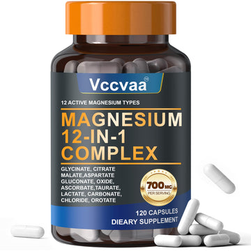 Magnesium Complex 700mg – 12-in-1 Magnesium Supplement with Glycinate, Citrate, Malate, Oxide, Taurate & More – High Absorption for Muscle, Heart, Sleep, Bone, Nerve Support –120 Capsules (1 Pack) Vccvaa uk supplements
