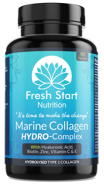 Marine Collagen Tablets 1000mg - 90 Premium Type 1 Hydrolysed Collagen Capsules with Hyaluronic Acid Fresh Start Nutrition uk supplements