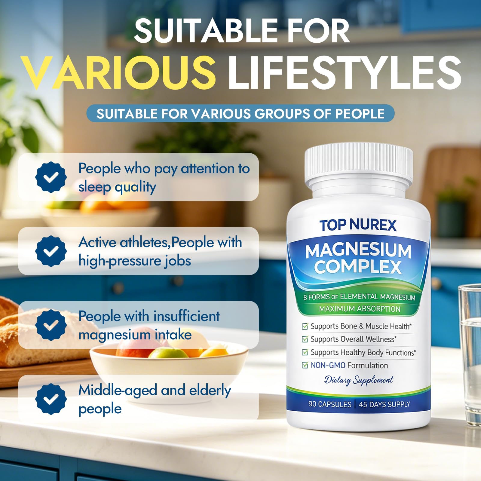 Top Nurex Magnesium Complex 1000 mg, 8-Source Magnesium Blend with Glycinate, Citrate, Malate & Taurate, Vegan Formula, Non-GMO, 90 Capsules Top Nurex uk supplements