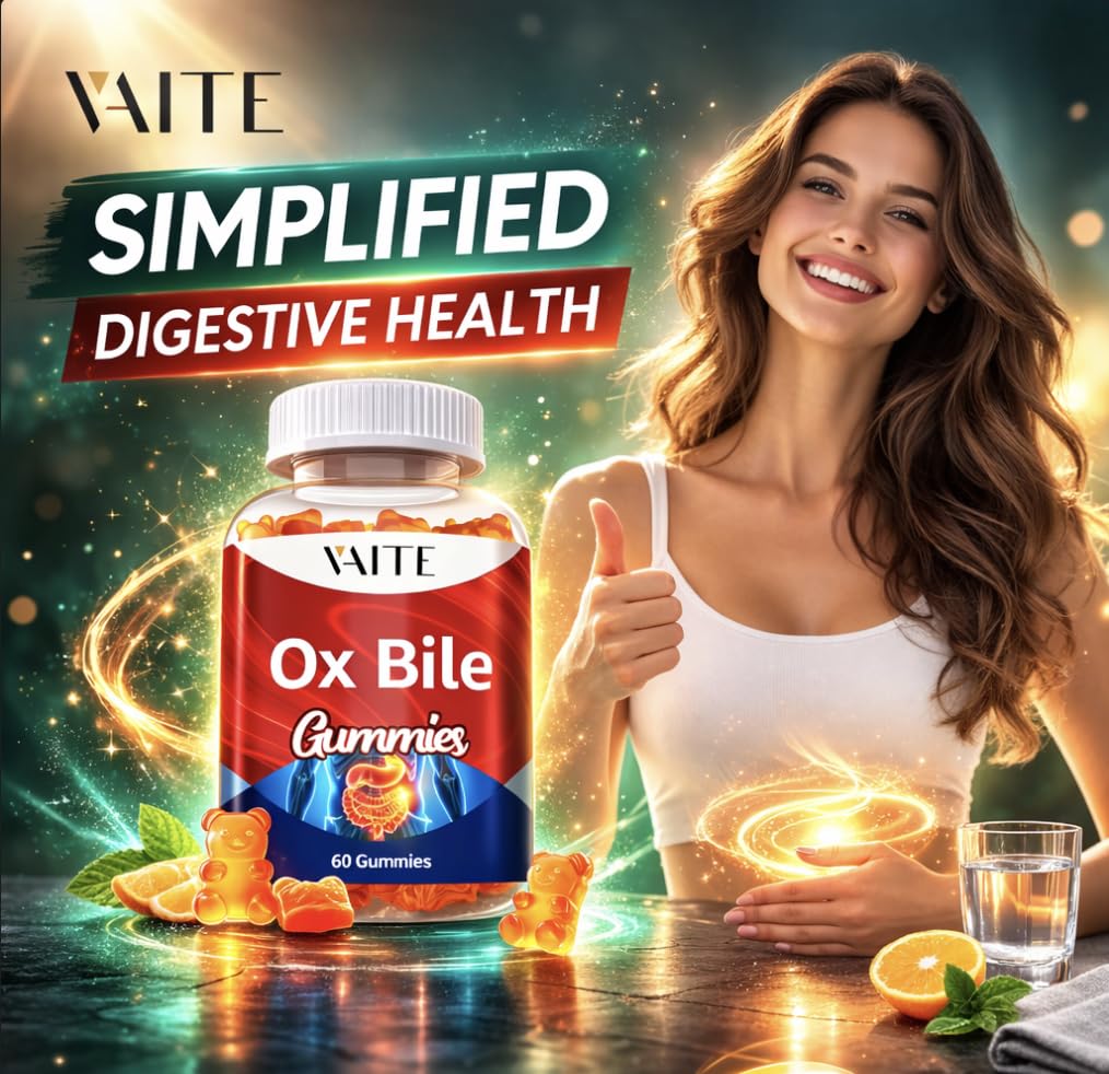 VAITE Ox Bile Gummies – 500mg Digestive Support for Gallbladder & Gut Health – Non-GMO, Sugar-Free Supplement – Helps Nutrient Absorption & Bile Flow – 60 Easy-to-Chew Bile Acid Chewables VAITE uk supplements