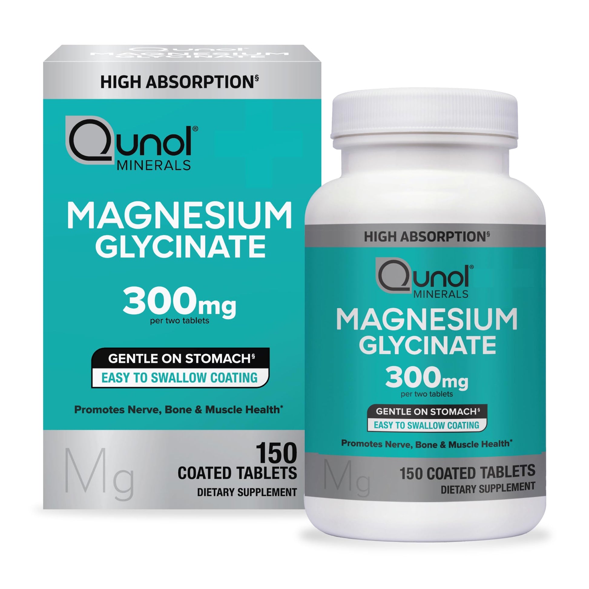 Qunol Magnesium Glycinate 300mg, 100% Glycinate Chelated Magnesium Supplement, 150ct Tablets Qunol uk supplements
