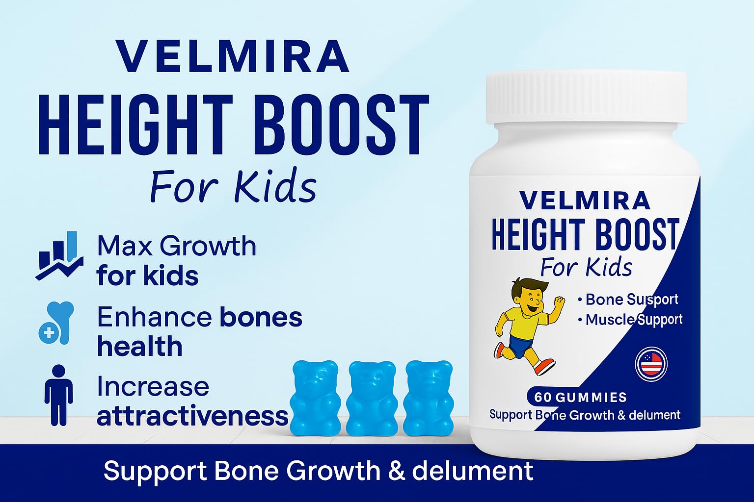 Velmira® Heightener Gummies for Bone Health & Development Support – Essential Vitamins & Minerals, Easy-to-Chew Gummies for Kids, Teens & Adults (Ages 5+) Velmira uk supplements