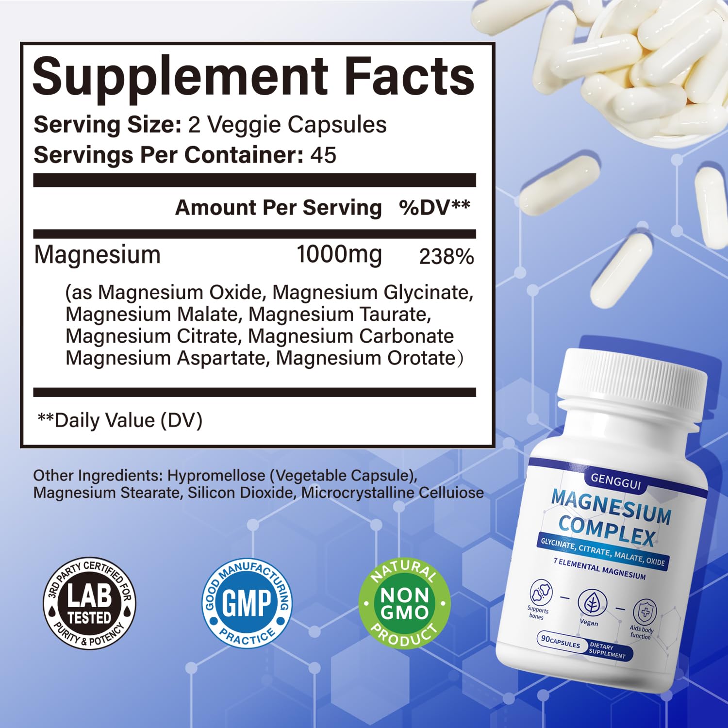 Magnesium Complex 1000mg with 8 Types - Glycinate, Citrate, Malate - Supports Muscle Relaxation, Bone Health, Energy Production & Sleep - High Absorption, Non-GMO, Vegan Capsules, 90 Count (001) ZYGCDZ uk supplements