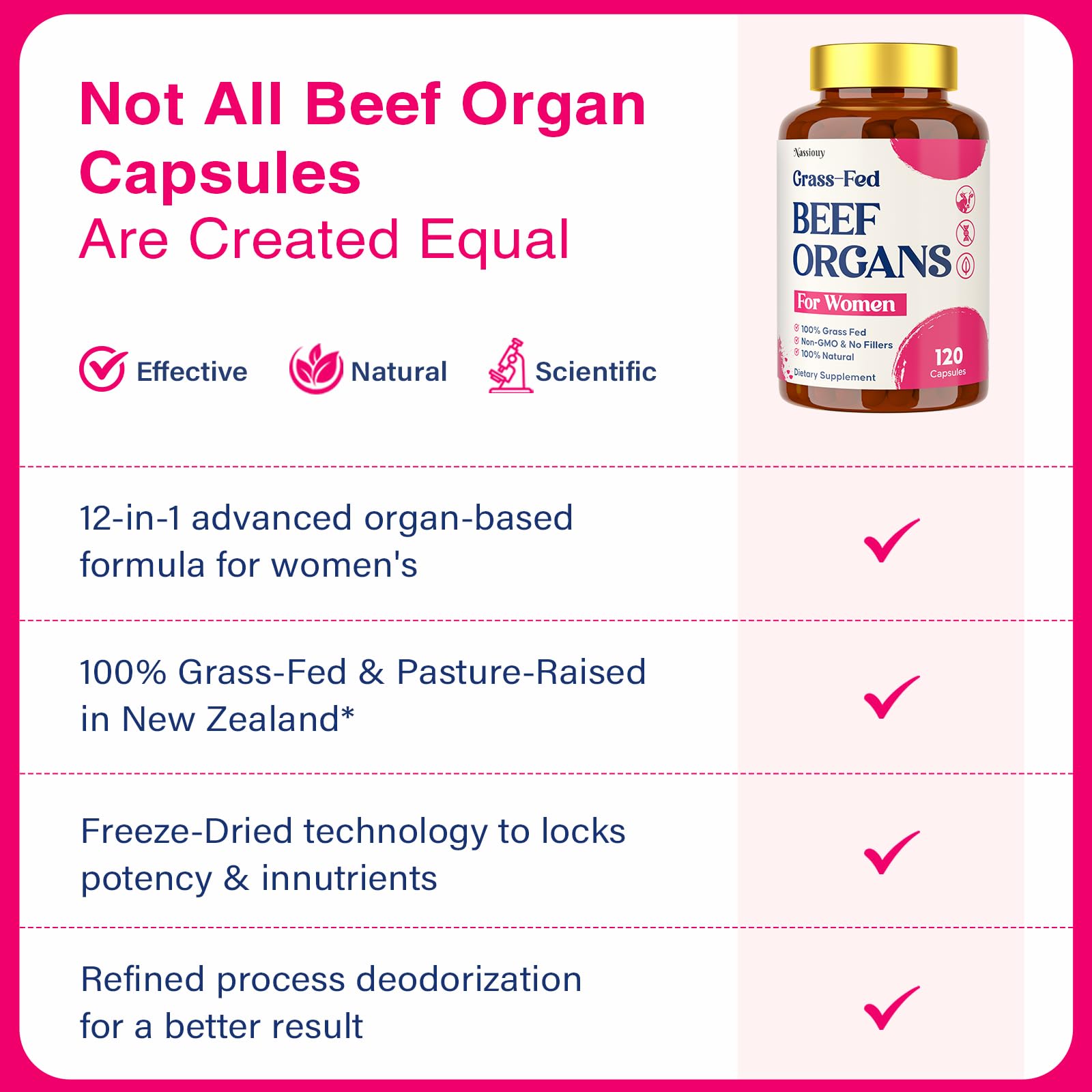 12-In-1 Beef Organ Supplement for Women - Beef Liver, Uterus, Kidney, Heart, Pancreas, 5 Vitamins & 2 Herbs, Hormone Balance, Menstruation, Energy, Immune - 100% Grass Fed, Pasture Raise - 120 Caps Nassiouy uk supplements