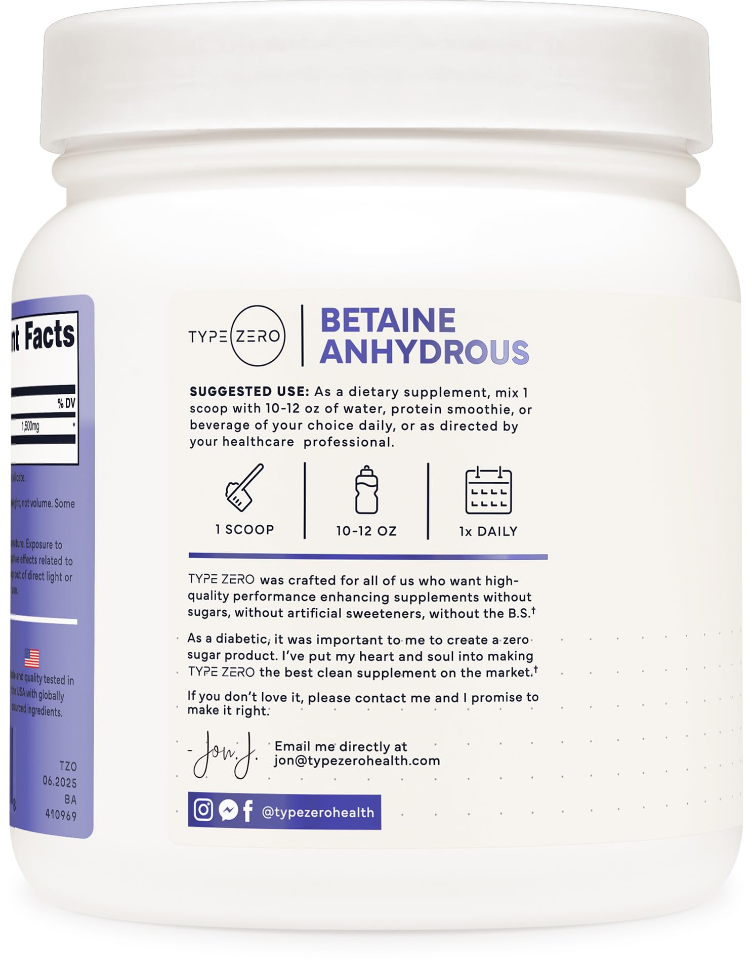 Type Zero Betaine Anhydrous Powder (1 LB) Unflavored - Clean Betaine Anhydrous Supplement, TMG, Trimethylglycine, 1,500mg Per Serving, Keto, GMO-Free Type Zero uk supplements