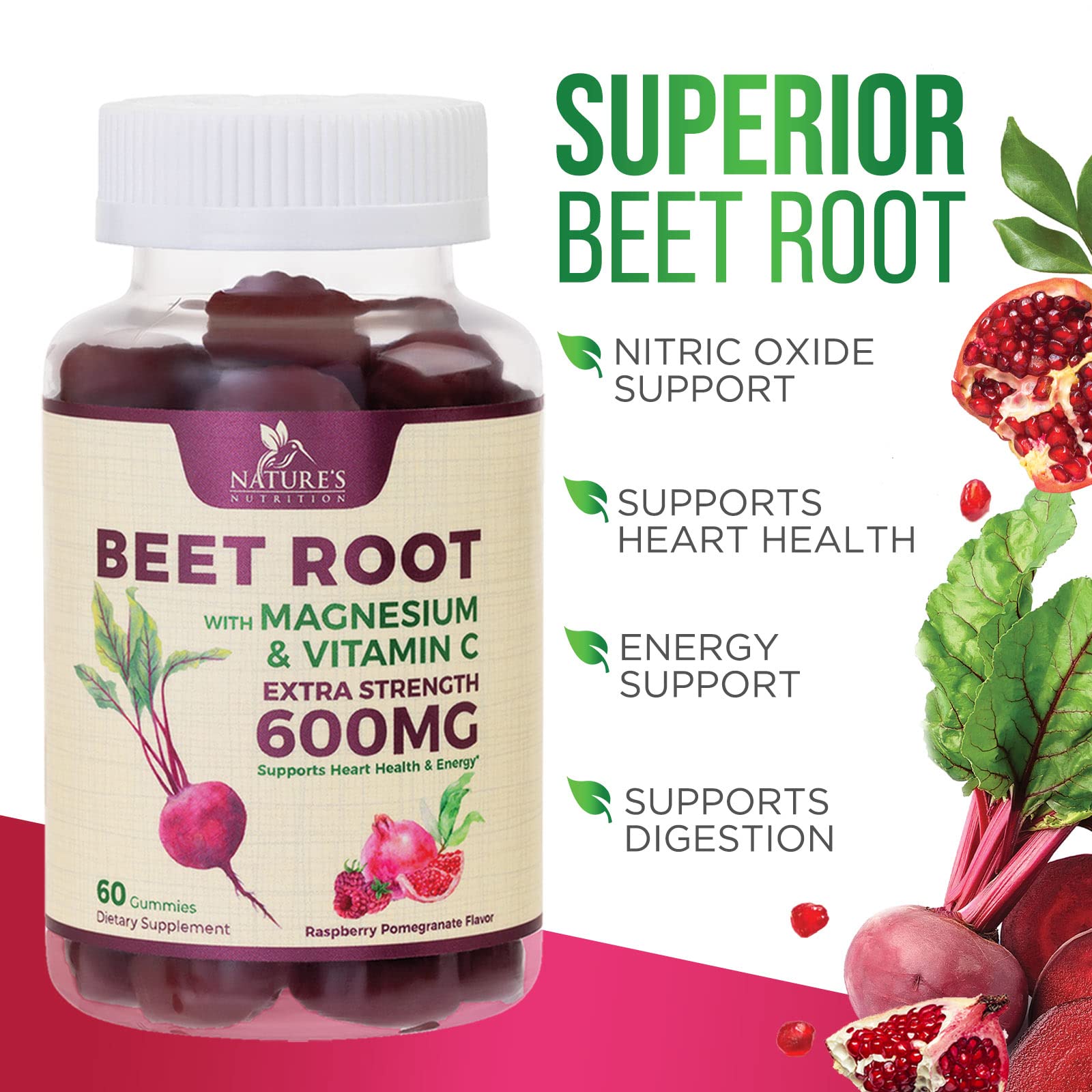 Nature's Nutrition Beet Gummies with Beetroot - Energy & Heart Health Support Nature's Nutrition uk supplements