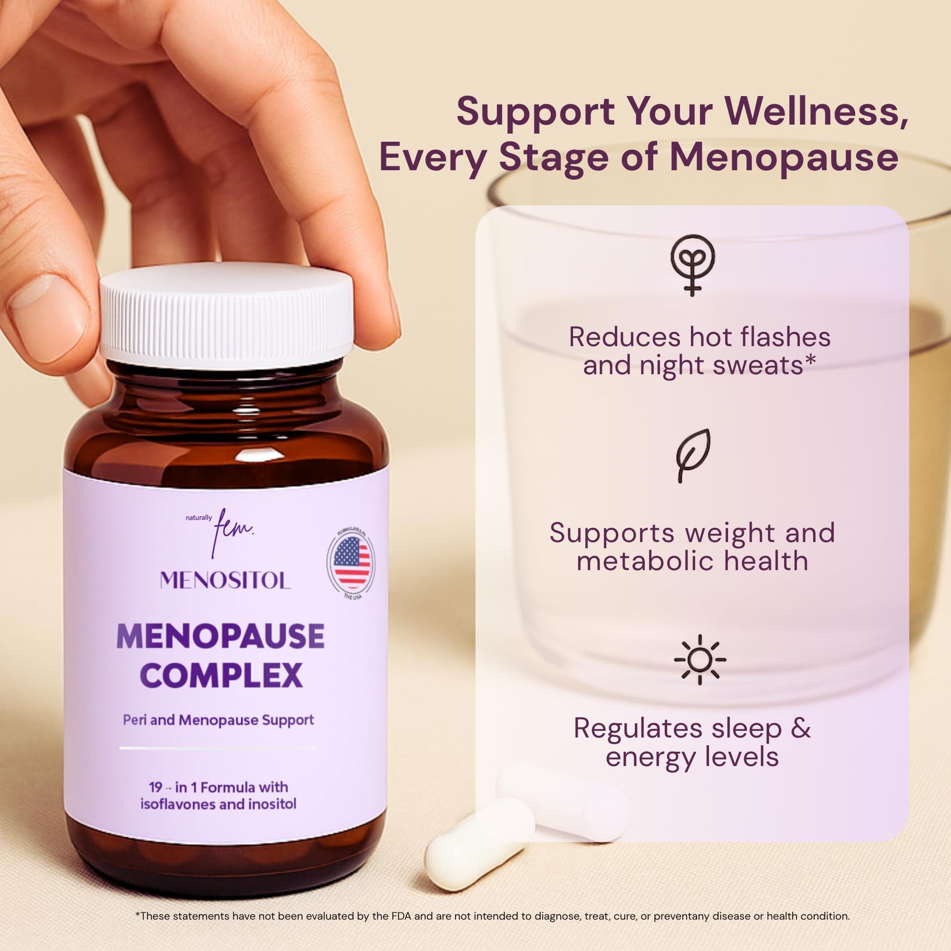 Inositol FEM Menositol 19-in-1 60Caps, Perimenopause & Menopause Supplements for Women Weight Loss with Myo-Inositol, D-chiro and Isoflavones, Control Metabolic Health, 100% Natural, Hormone, SoyFree QSTA uk supplements