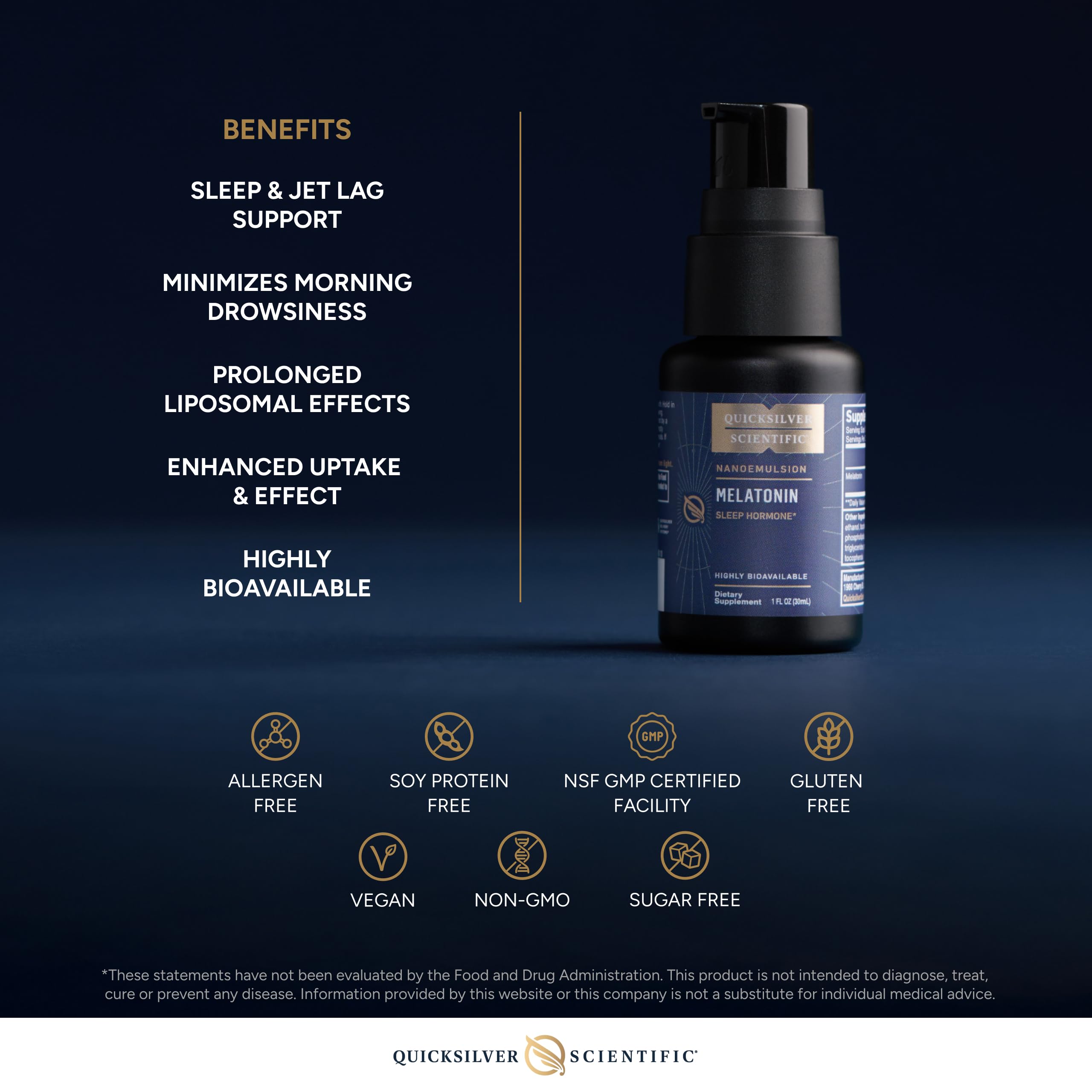 Quicksilver Scientific Liposomal Melatonin - Bedtime, Jet Lag & Immune Support Liquid for Adults - Efficient, Superior Absorption 1mg to Minimize Morning Drowsiness (30 ml) Quicksilver Scientific uk supplements