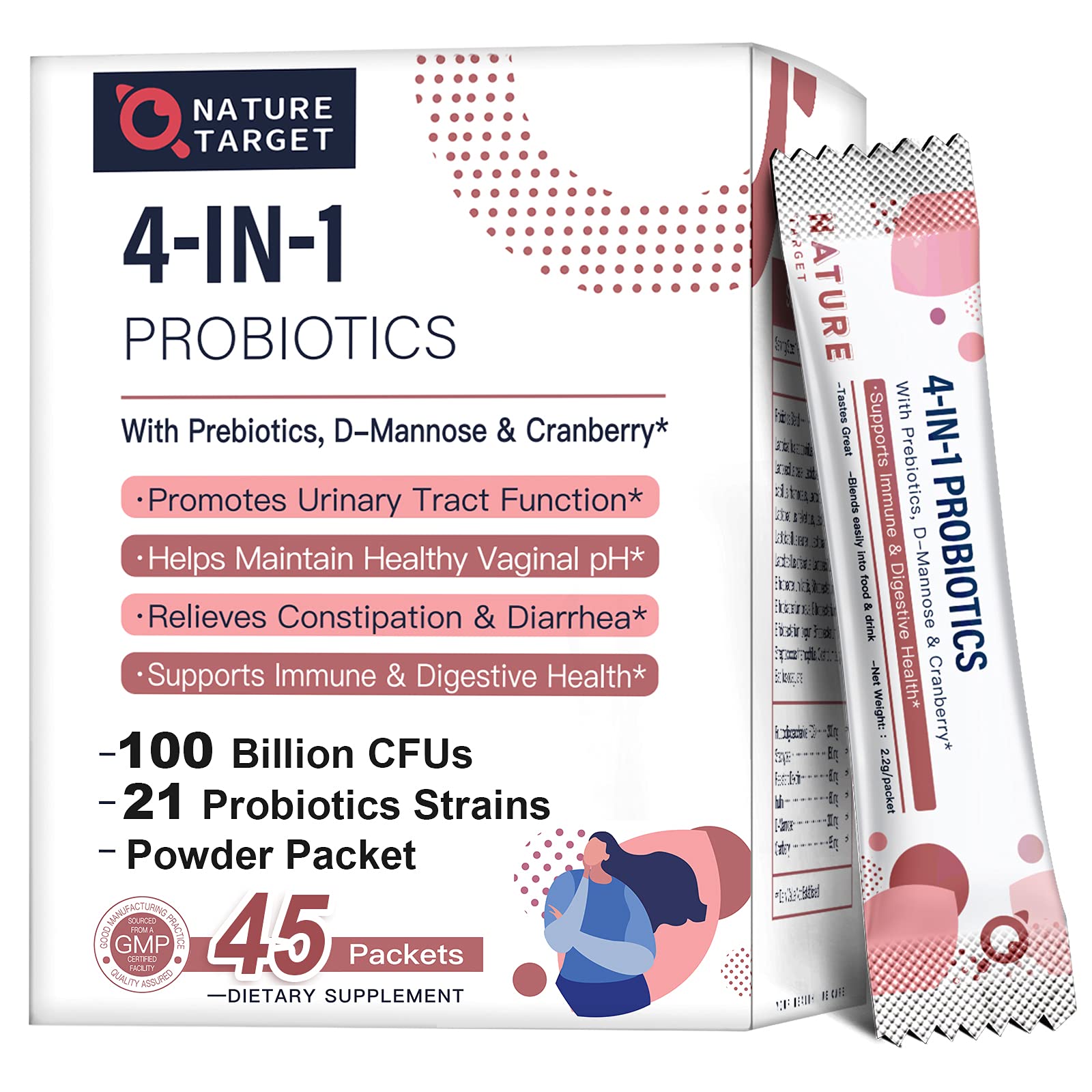 Probiotics-for-Women Prebiotics-and-Probiotics-Powder, 100-Billion-CFUs 45-Day-Supply NATURE TARGET uk supplements