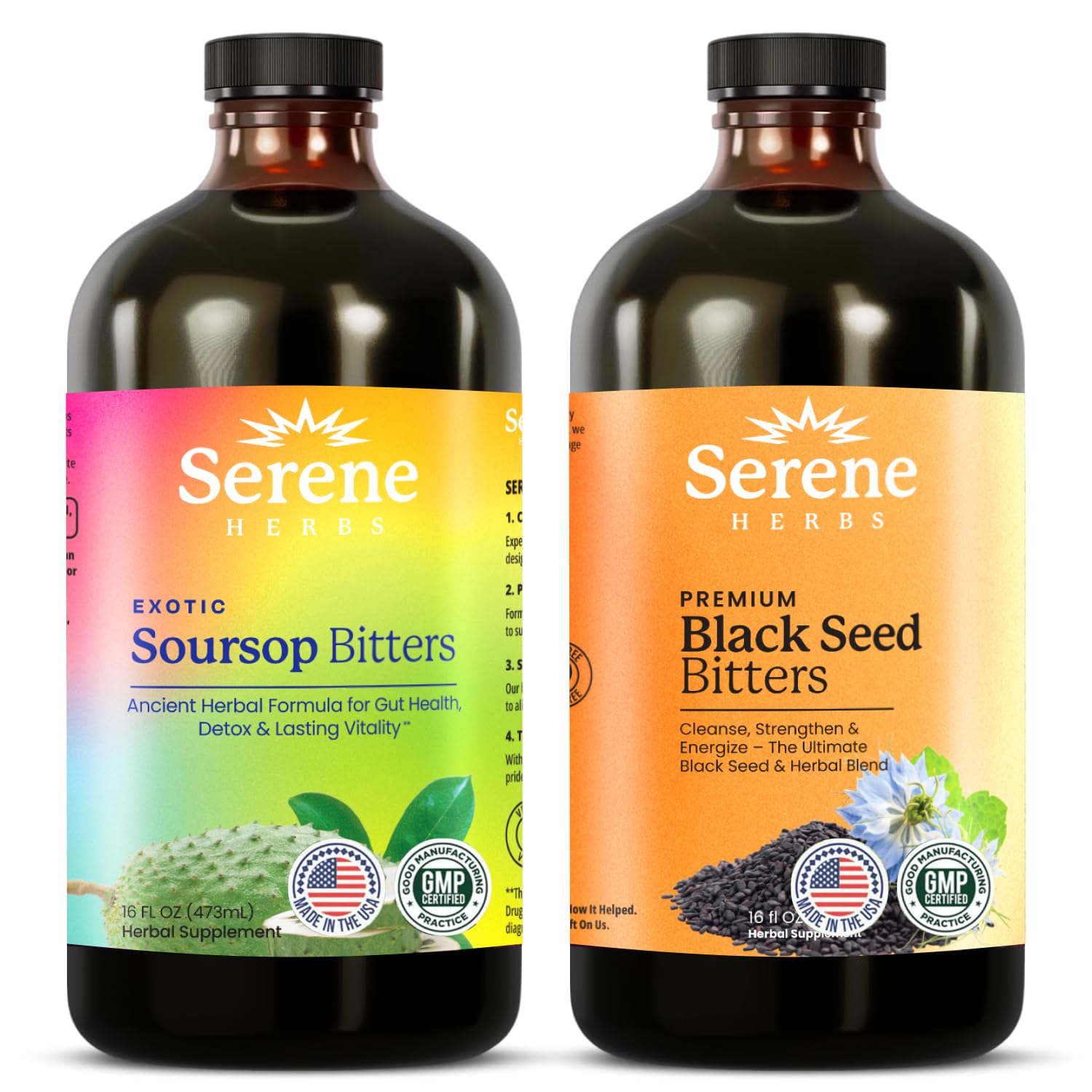 Serene Herbs Soursop Bitters Liquid & Black Seed Bundle – Organic Herbal Guanabana, 32 Servings