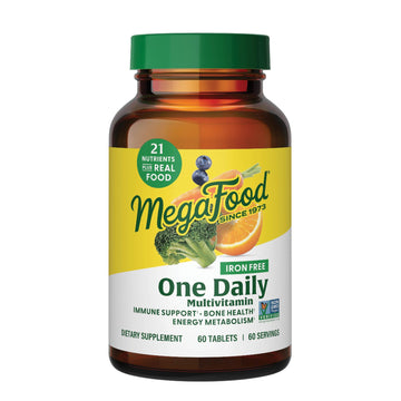 MegaFood One Daily Iron Free Multivitamin - Multivitamin for Women and Men - with Real Food - Immune Support Supplement - Bone Health - Energy Metabolism - Vegetarian; Non-GMO; No Iron - 60 Tablets MegaFood uk supplements