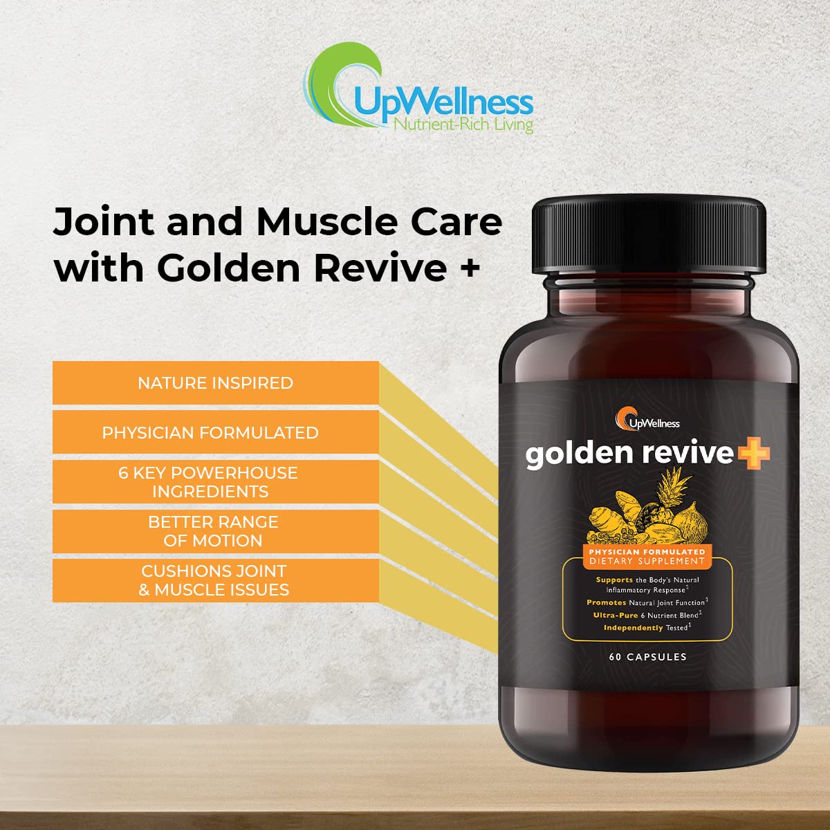 UpWellness Golden Revive + Joint Support with Quercetin, Magnesium, and Turmeric UpWellness Nutrient-Rich Living uk supplements