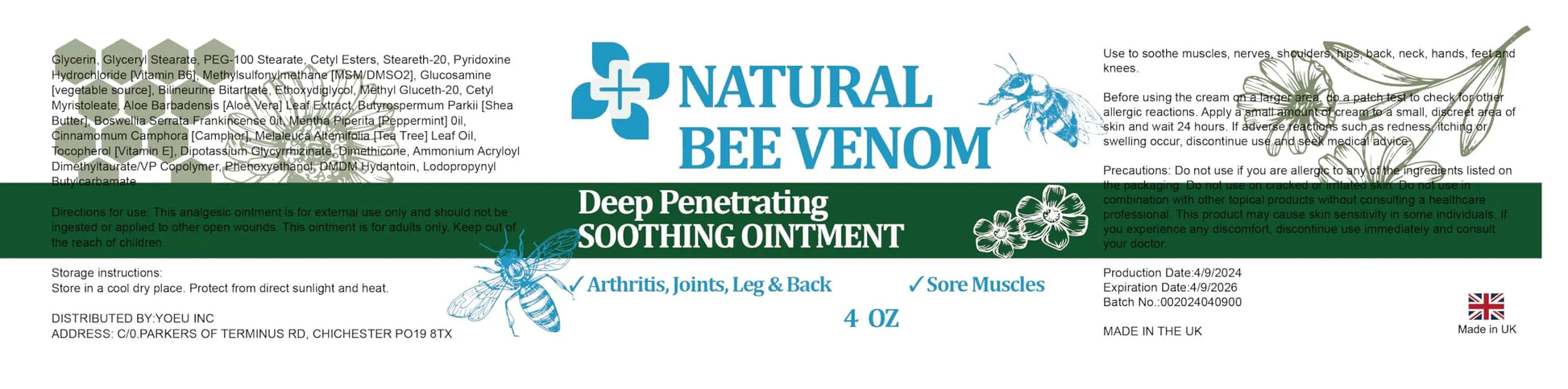 PIBIOOMAP Zealand Bee Venom Serum Gel, Professional for Joint, Muscle, Bone Cream, 24h Fast Release, Soothing Powerful for Back, Neck, Hand, Foot, Knee, Muscle, Shoulder, Hip, Nerve PIBIOOMAP uk supplements