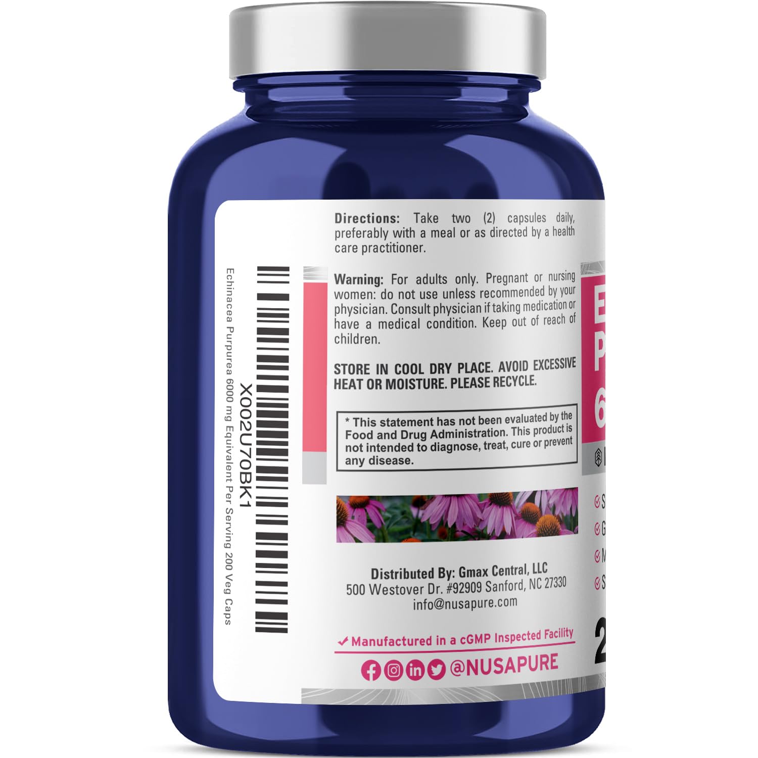 NusaPure Echinacea 20:1 Extract, 300 mg Equivalent to 6,000mg 200 Veggie Caps, Vegan, Non-GMO, Gluten Free Supplement NusaPure uk supplements