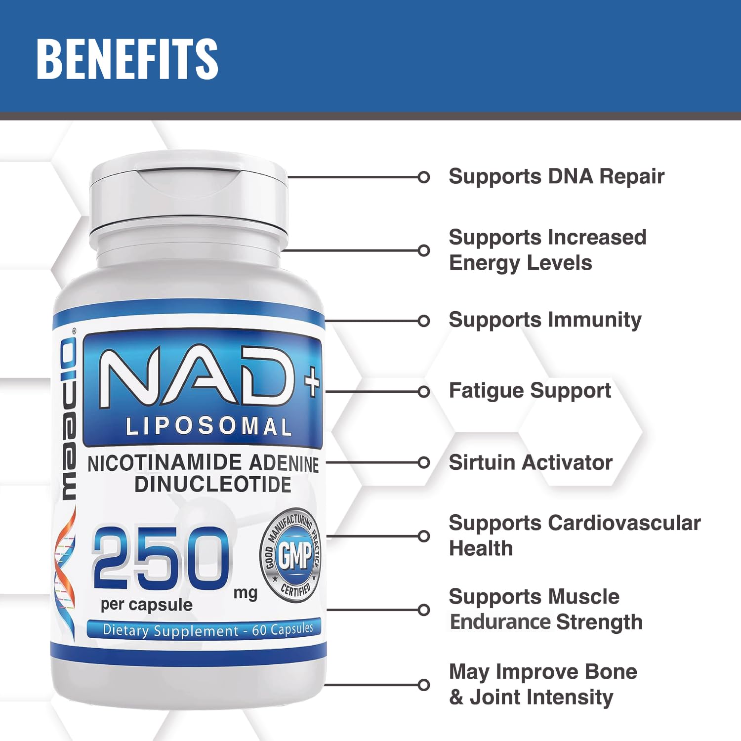 MAAC10 Liposomal NAD Supplement 500mg Serving (2x250mg Capsules) Actual Nicotinamide Adenine Dinucleotide MAAC10 uk supplements