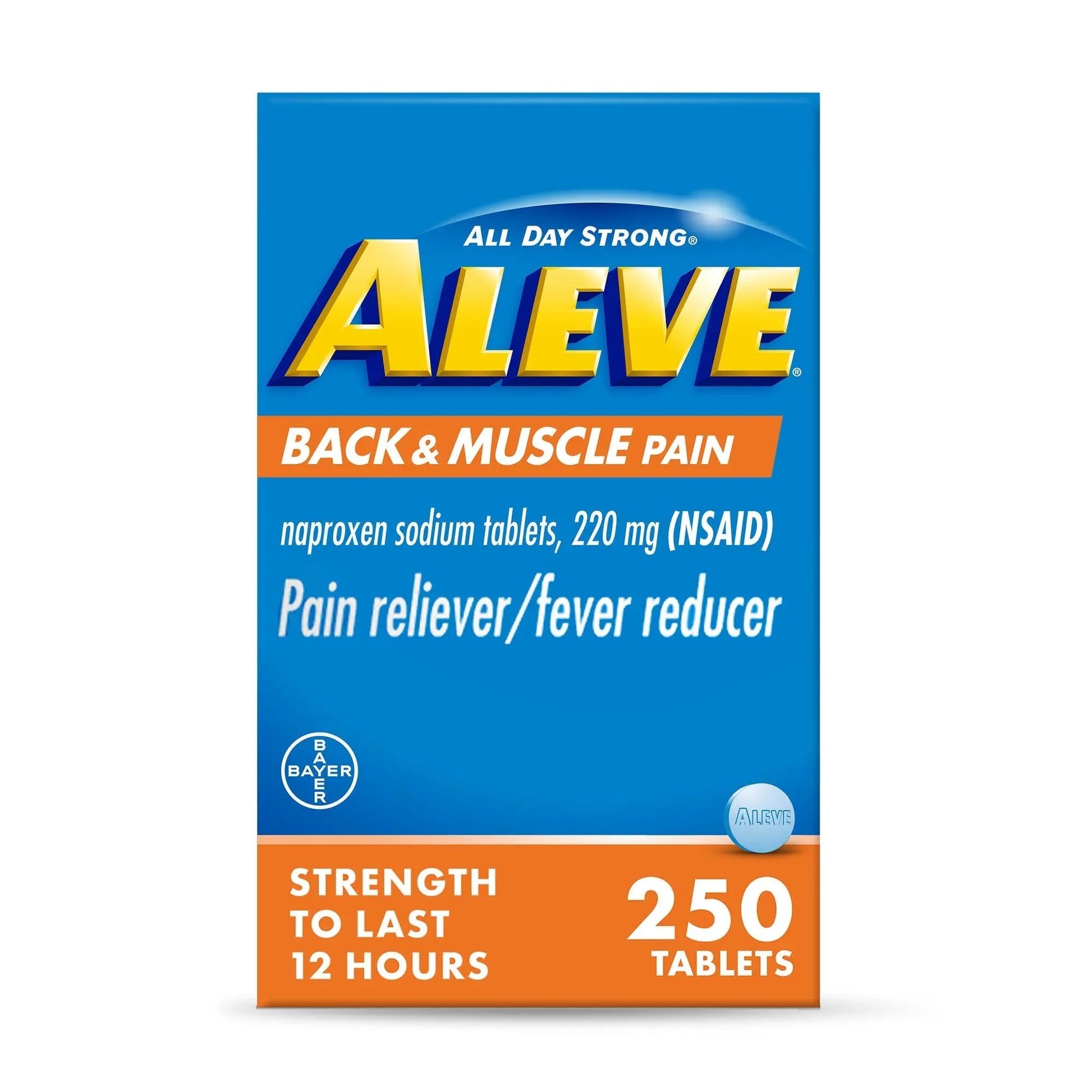 Aleve Back & Muscle Pain Relief Naproxen Sodium Tablets, Pain Reliever & Fever Reducer, Medicine for Body , 250 Count Aleve uk supplements