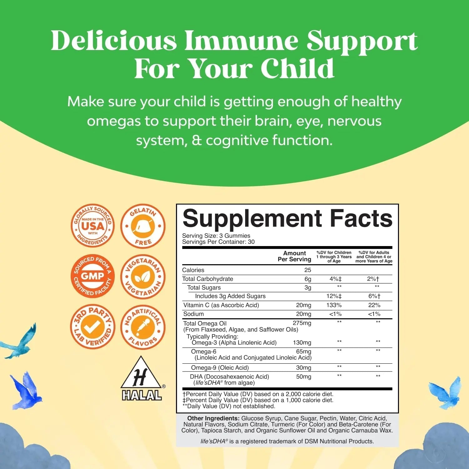 Bundle of Plant Based Kids Multivitamin Gummies with Vitamins A C D3 E B Zinc and DHA Omega 3 Gummies with Vegetarian 6 9 for Vision Brain Immunity Support Natures Craft uk supplements