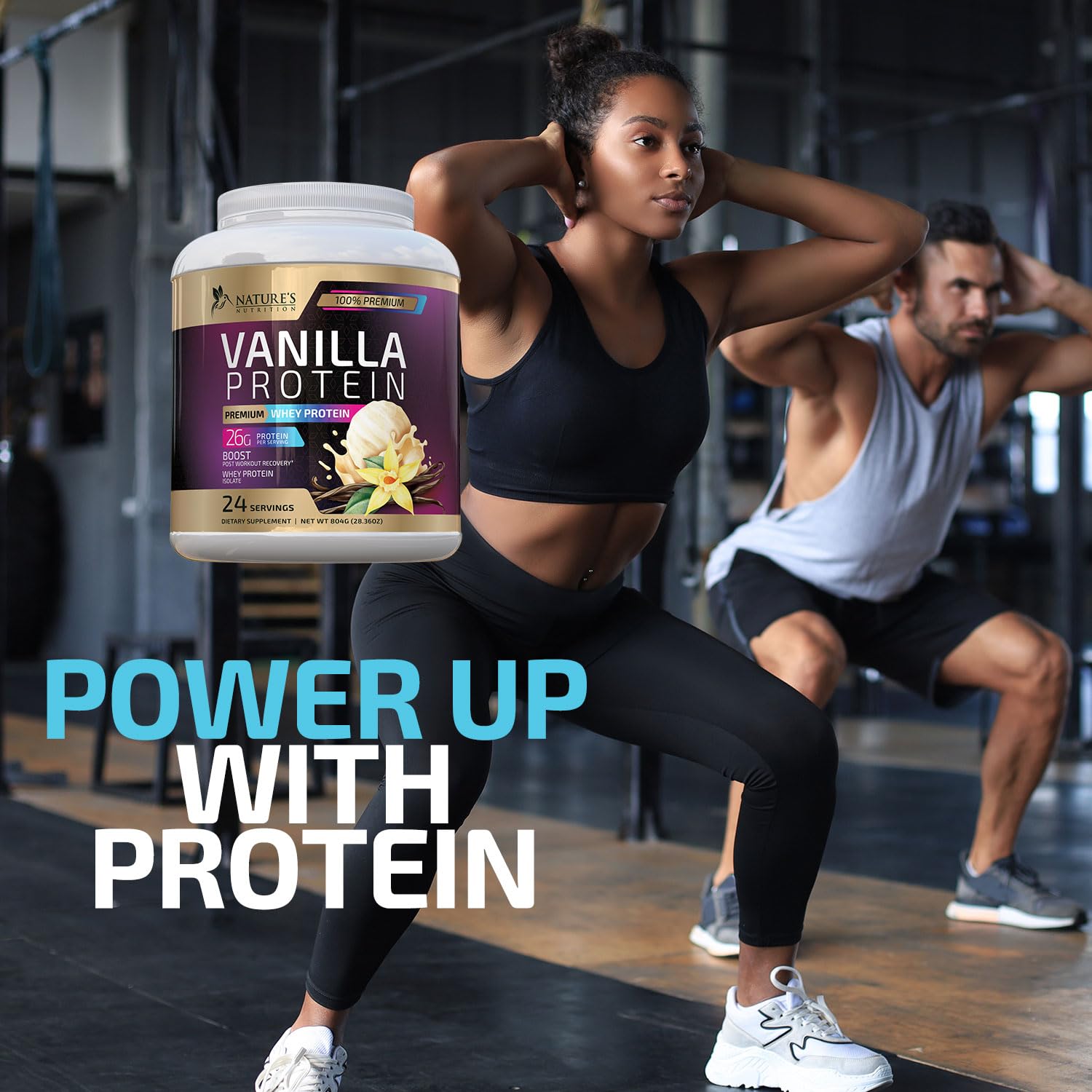 Whey Protein Powder 26g - Vanilla Ice Cream Whey Isolate Protein for Muscle Growth Nature's Nutrition uk supplements