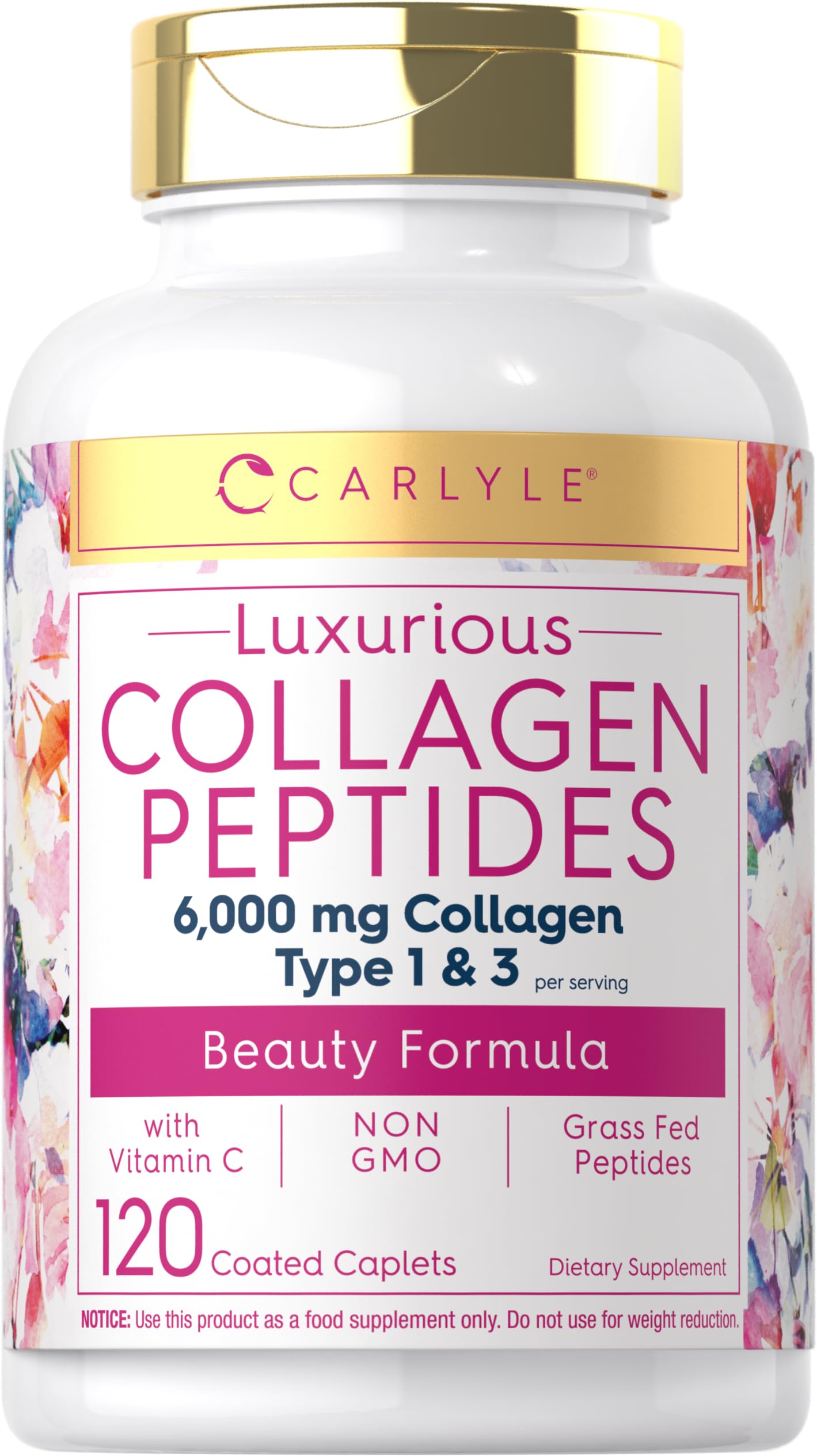 Carlyle Collagen with Vitamin C | 6000mg | 120 Caplets | Multi Collagen Peptide Pills Carlyle uk supplements