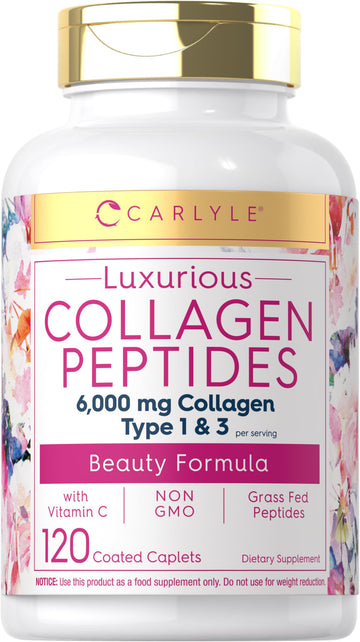 Carlyle Collagen with Vitamin C | 6000mg | 120 Caplets | Multi Collagen Peptide Pills Carlyle uk supplements