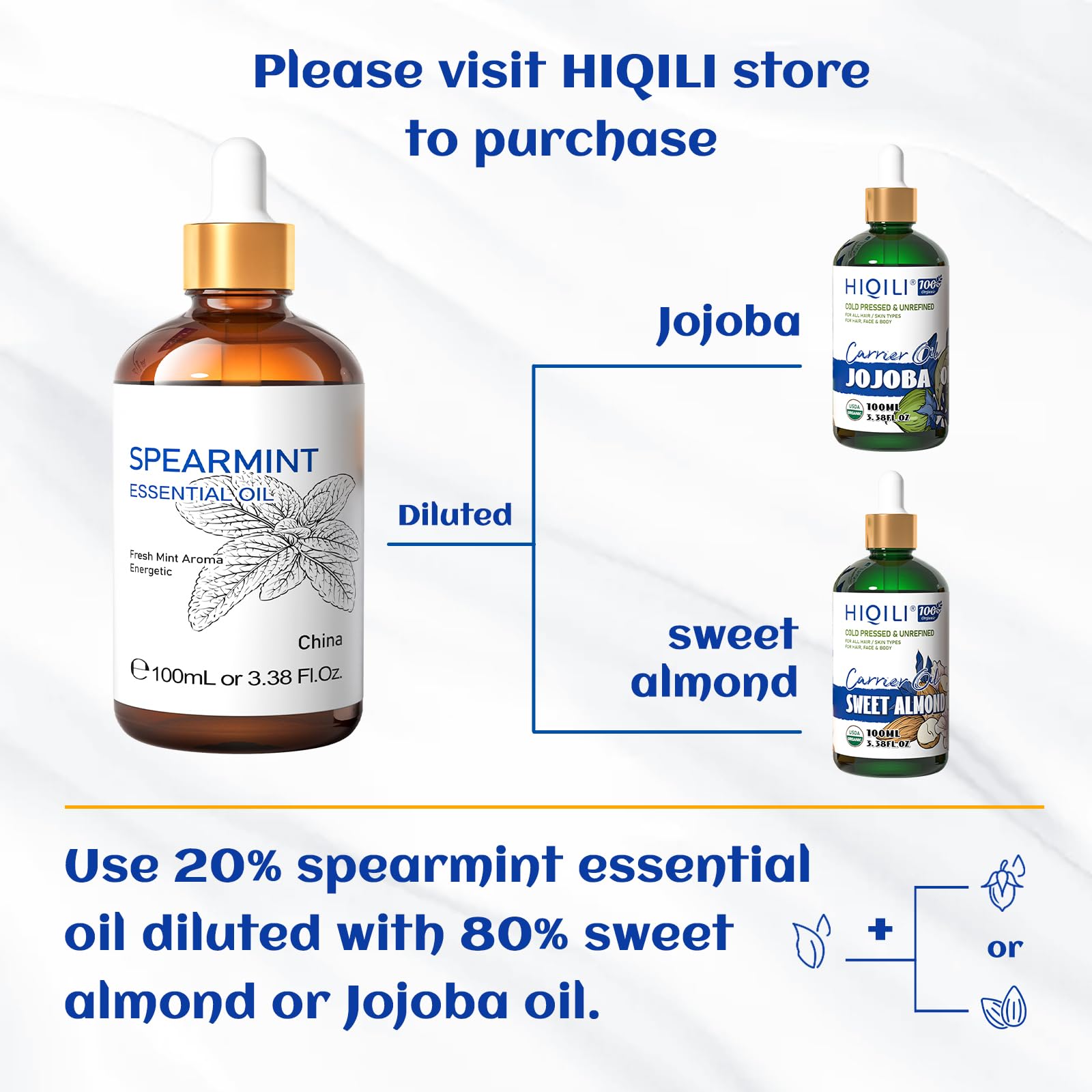 HIQILI 100ML Spearmint Essential Oil for Skin Care -100% Pure Treatment Grade - 3.38 Fl Oz. HIQILI uk supplements