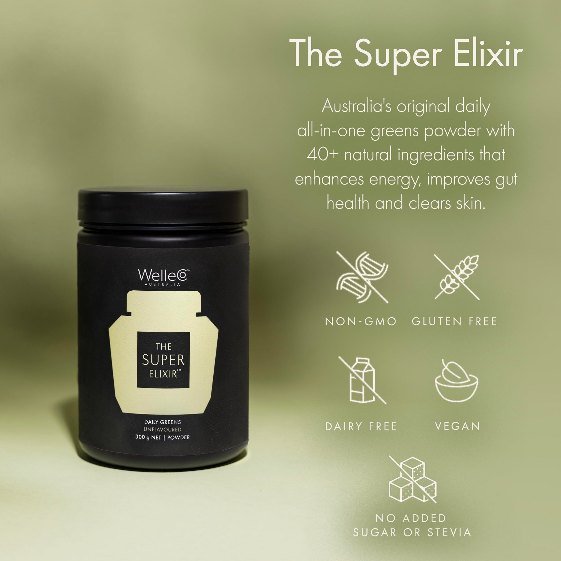 WelleCo The Super Elixir, Daily Greens Powder with Probiotics, Superfoods & Whole Foods, Unflavored Drink Mix for Gut Health, Immunity, Energy, Skin & Hair, 10.5oz Jar WelleCo uk supplements