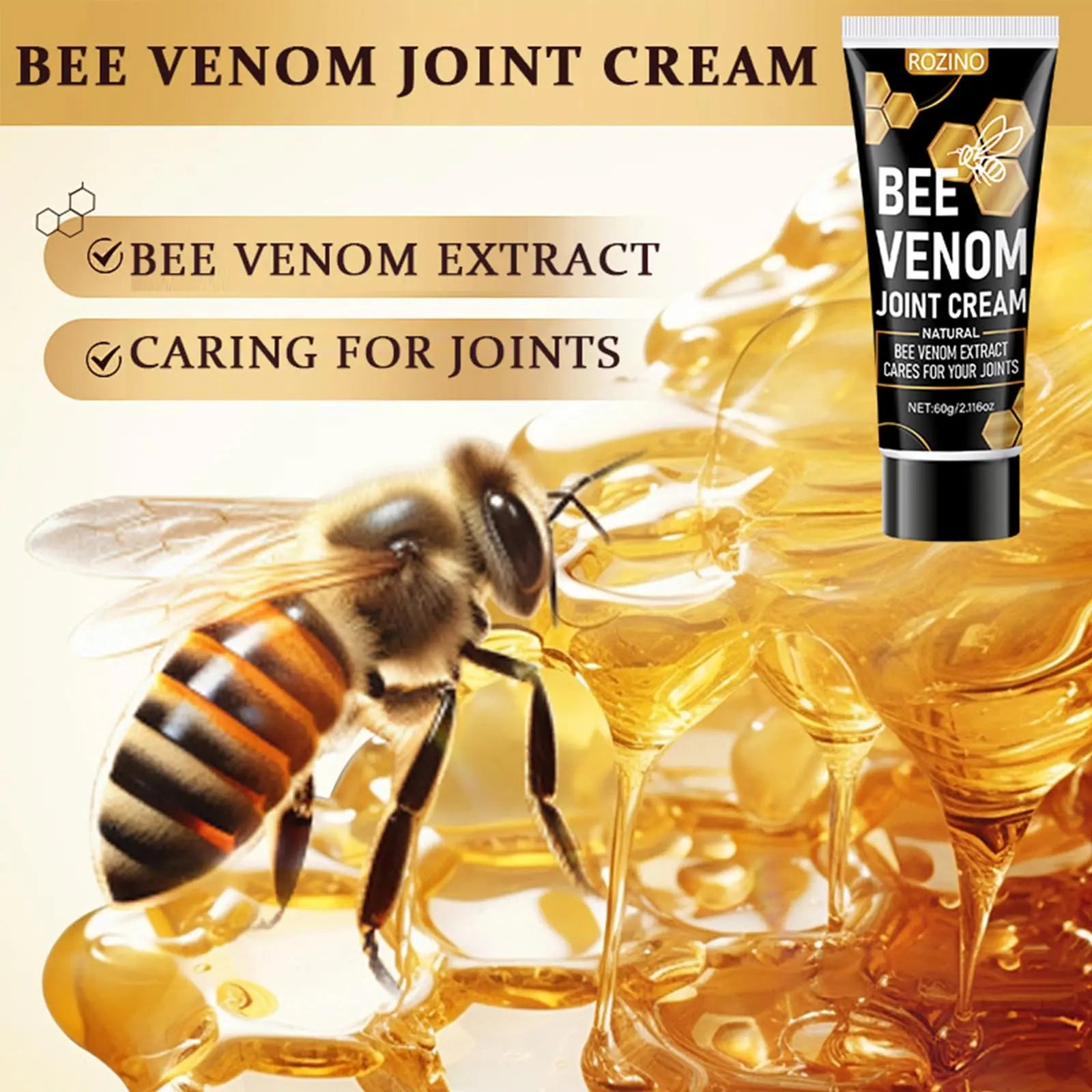 Bee Venom Joint Cream for Knees & Joints - Lightweight Moisturizing Cream for Dry Skin, Fast Absorbing & Non-Greasy Formula - Supports Comfortable Movement (2.116OZ) Generic uk supplements