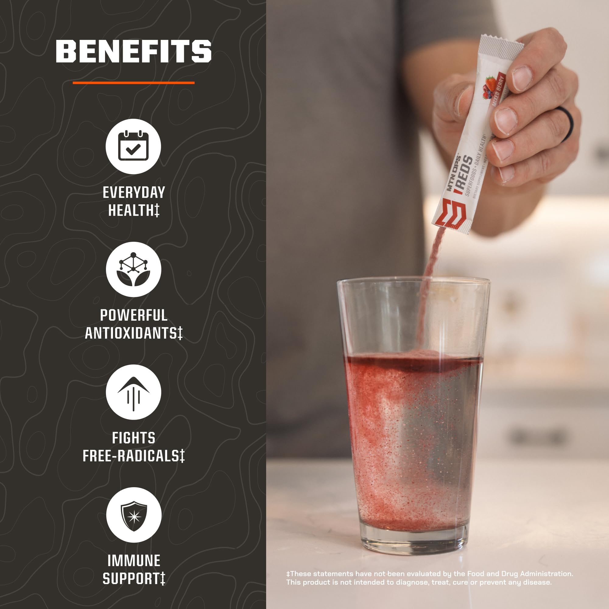 MTN OPS Reds Super Reds Antioxidant Drink Powder Daily Health Blend with Phytonutrients Free Radical Support 30 On The Go Stick Packs MTN OPS uk supplements
