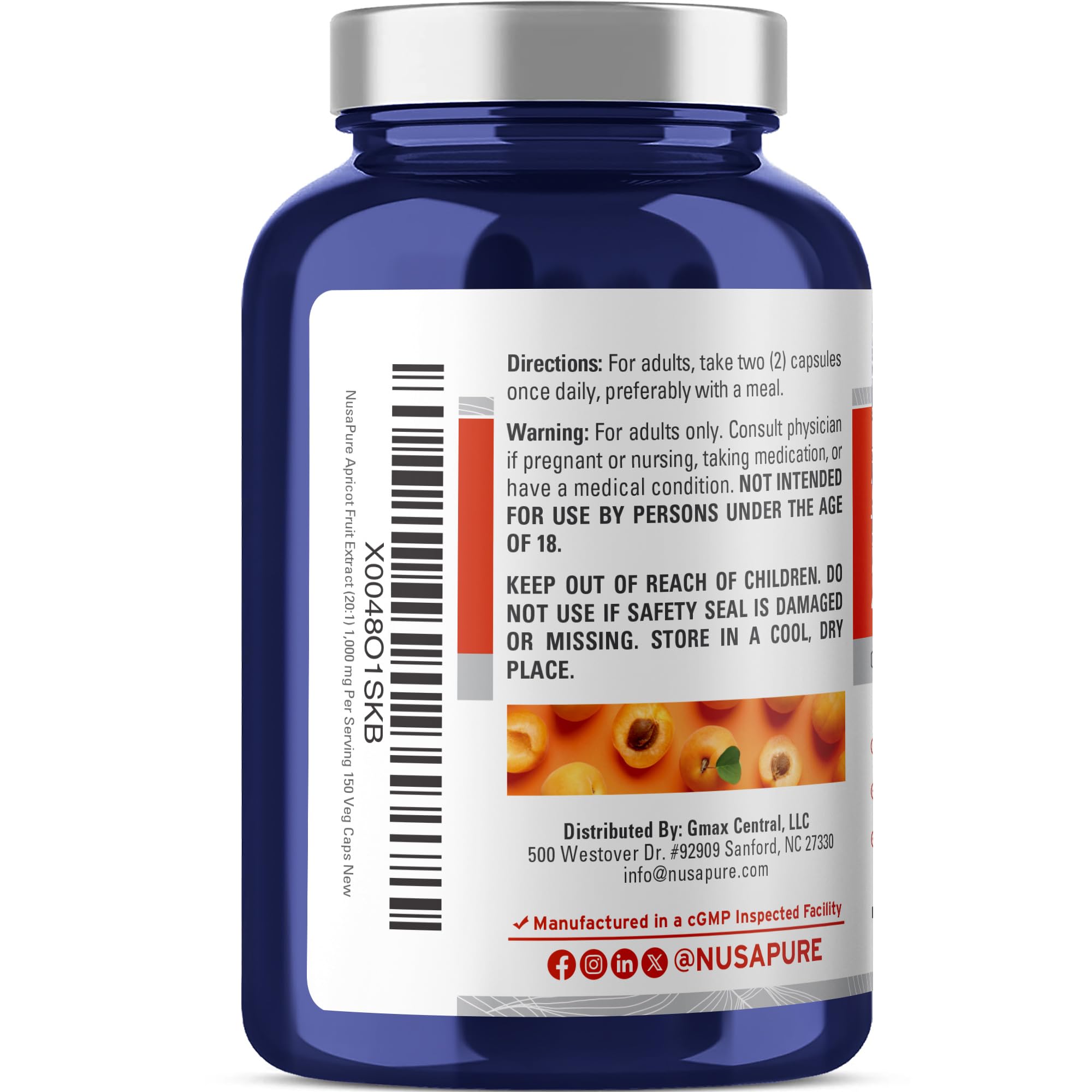 NusaPure Apricot 20:1 Extract, 1000 mg Equivalent to 20,000mg 150 Veggie Capsules (Vegan, Non-GMO) NusaPure uk supplements